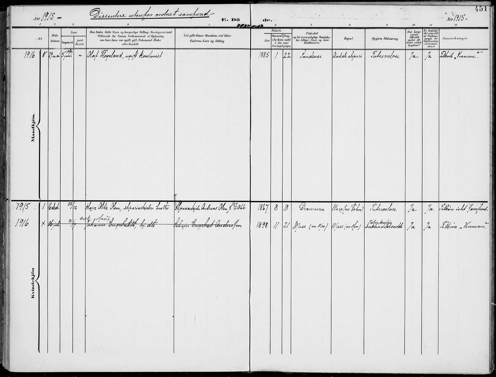 Norderhov kirkebøker, AV/SAKO-A-237/F/Fa/L0017: Ministerialbok nr. 17, 1903-1919, s. 451