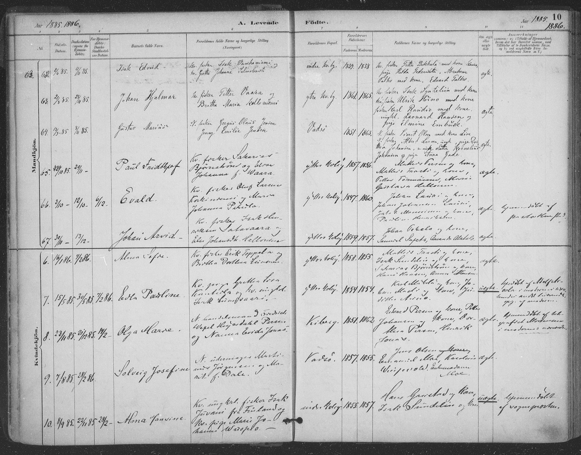 Vadsø sokneprestkontor, AV/SATØ-S-1325/H/Ha/L0006kirke: Ministerialbok nr. 6, 1885-1895, s. 10