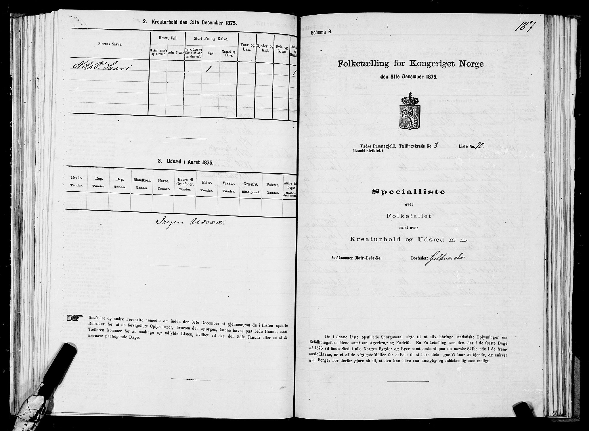 SATØ, Folketelling 1875 for 2029L Vadsø prestegjeld, Vadsø landsokn, 1875, s. 1187