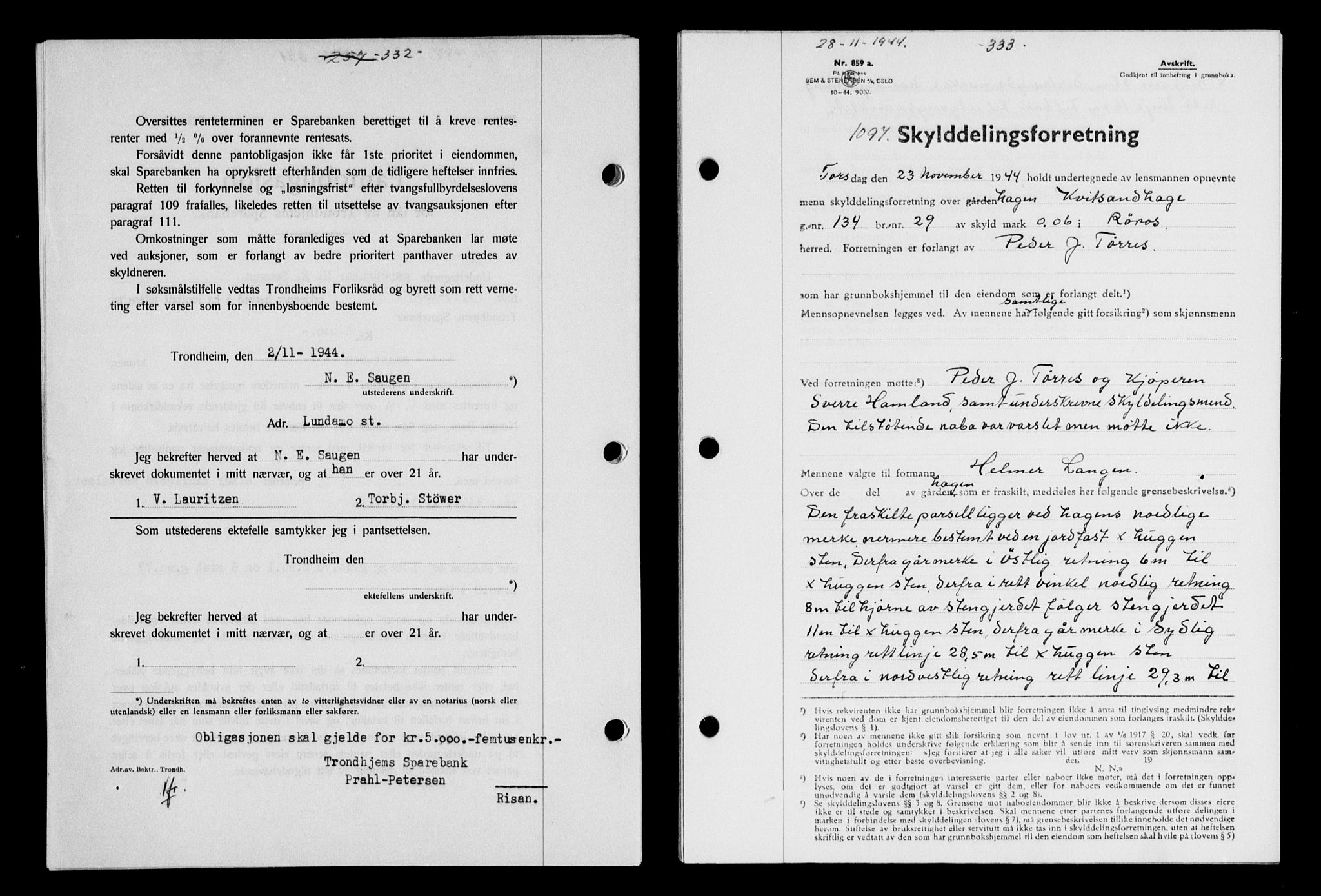 Gauldal sorenskriveri, SAT/A-0014/1/2/2C/L0058: Pantebok nr. 63, 1944-1945, Dagboknr: 1097/1944