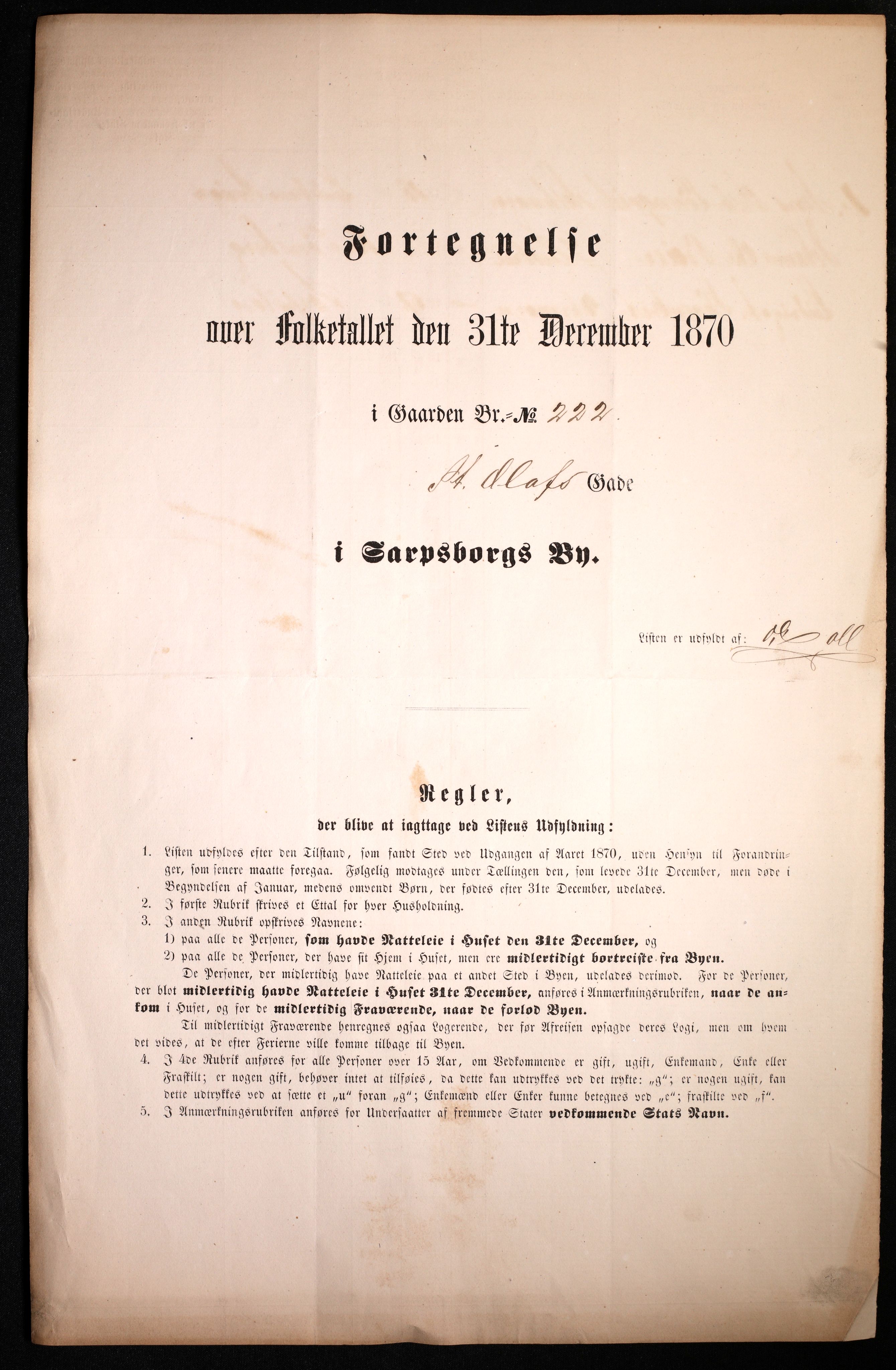 RA, Folketelling 1870 for 0102 Sarpsborg kjøpstad, 1870, s. 5