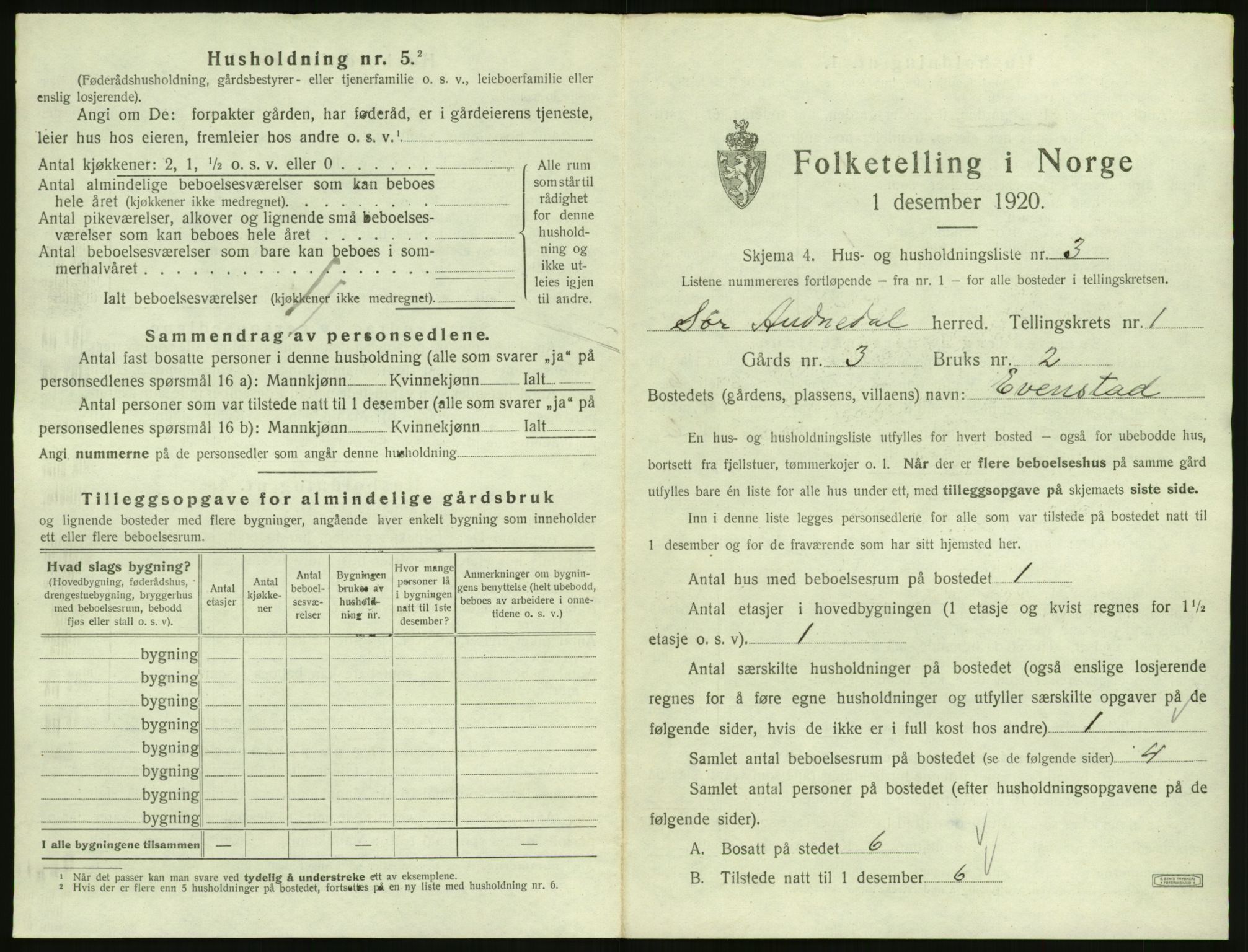 SAK, Folketelling 1920 for 1029 Sør-Audnedal herred, 1920, s. 93