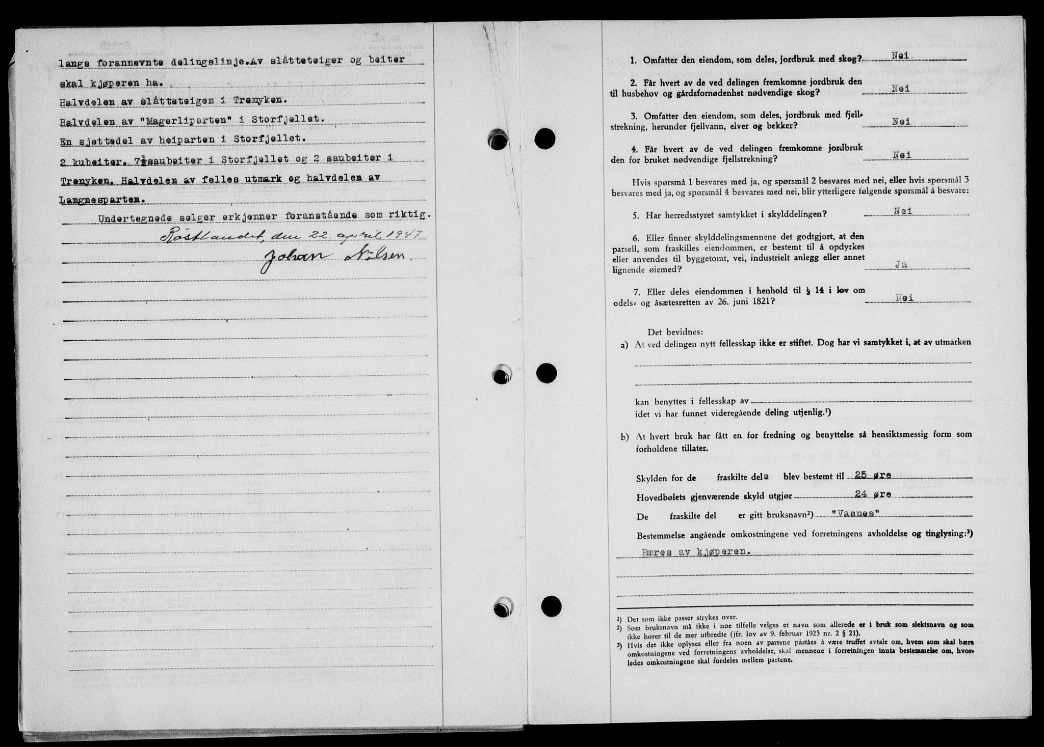 Lofoten sorenskriveri, SAT/A-0017/1/2/2C/L0015a: Pantebok nr. 15a, 1946-1947, Dagboknr: 648/1947