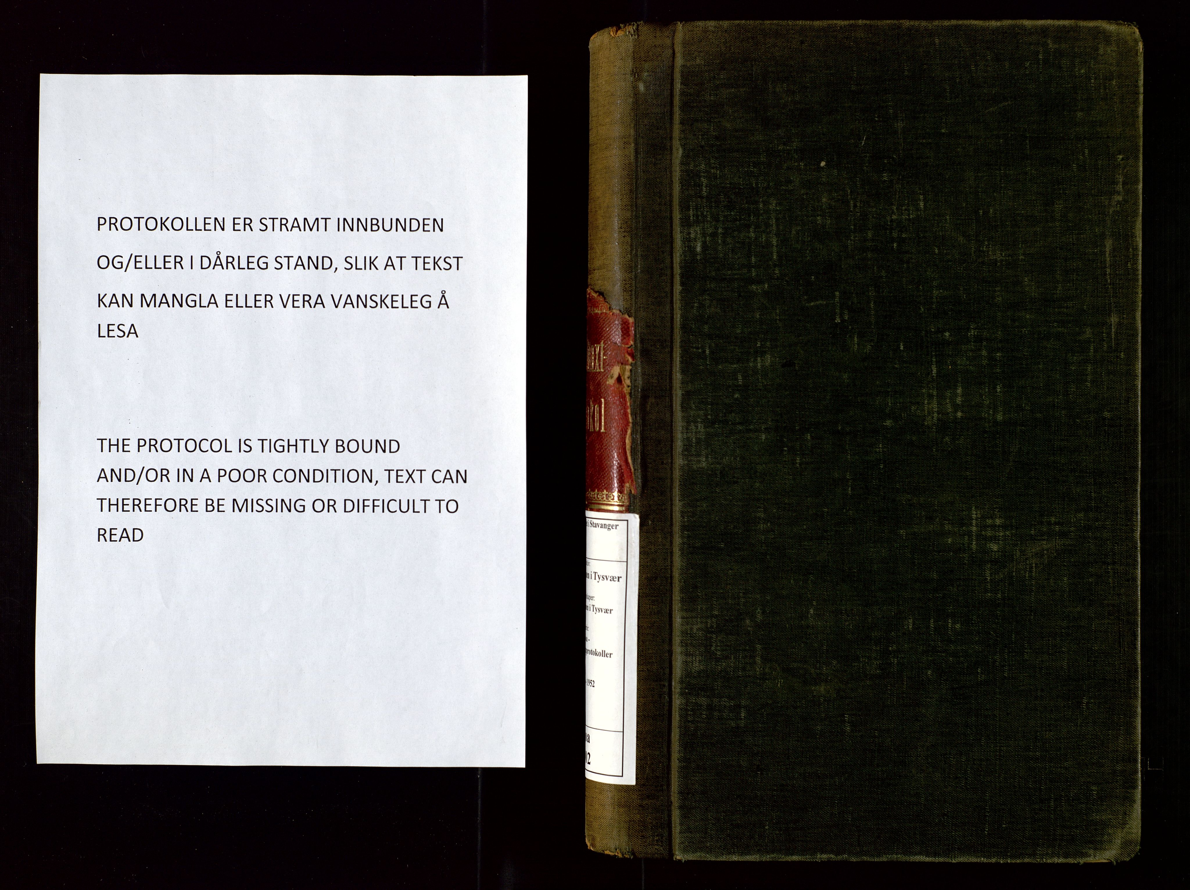 Tysvær lensmannskontor, AV/SAST-A-100192/Goa/L0002: "Brandtakstprotokol for lensmanden i Tysvær", 1916-1952