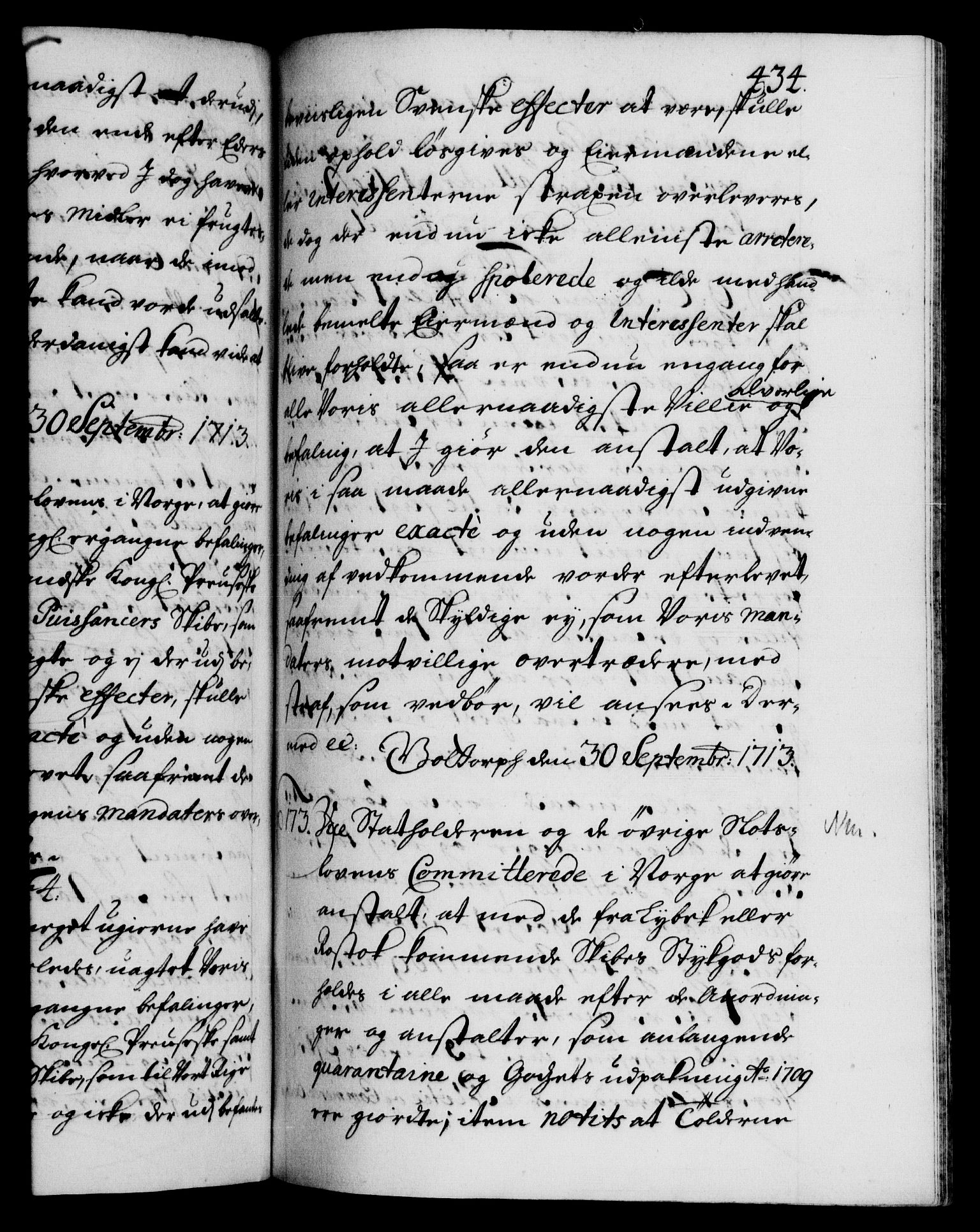 Danske Kanselli 1572-1799, AV/RA-EA-3023/F/Fc/Fca/Fcab/L0019: Norske tegnelser, 1710-1714, s. 434a