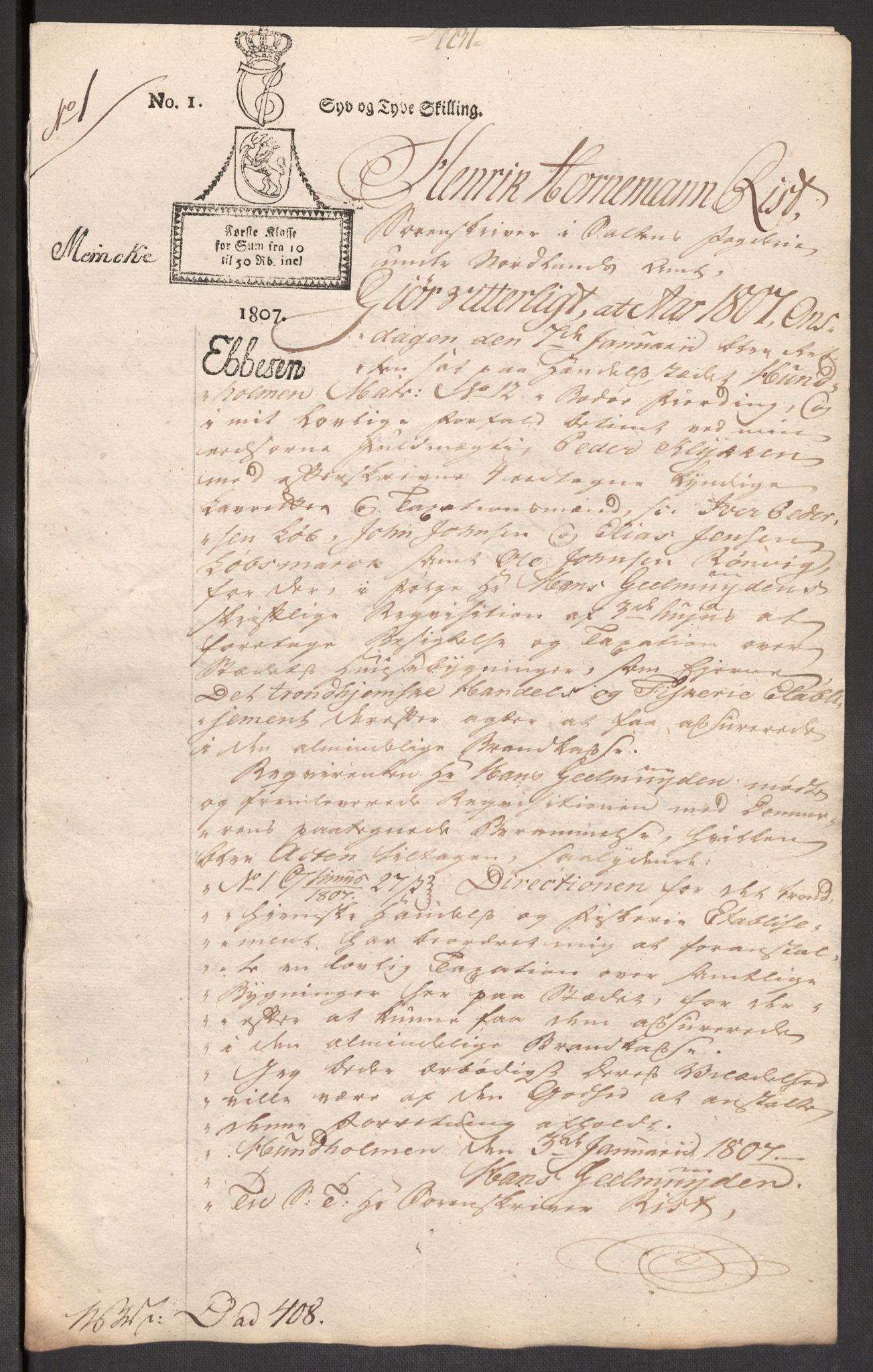 Kommersekollegiet, Brannforsikringskontoret 1767-1814, RA/EA-5458/F/Fb/L0073/0002: Nordlands amt / Forandringer, 1806-1809