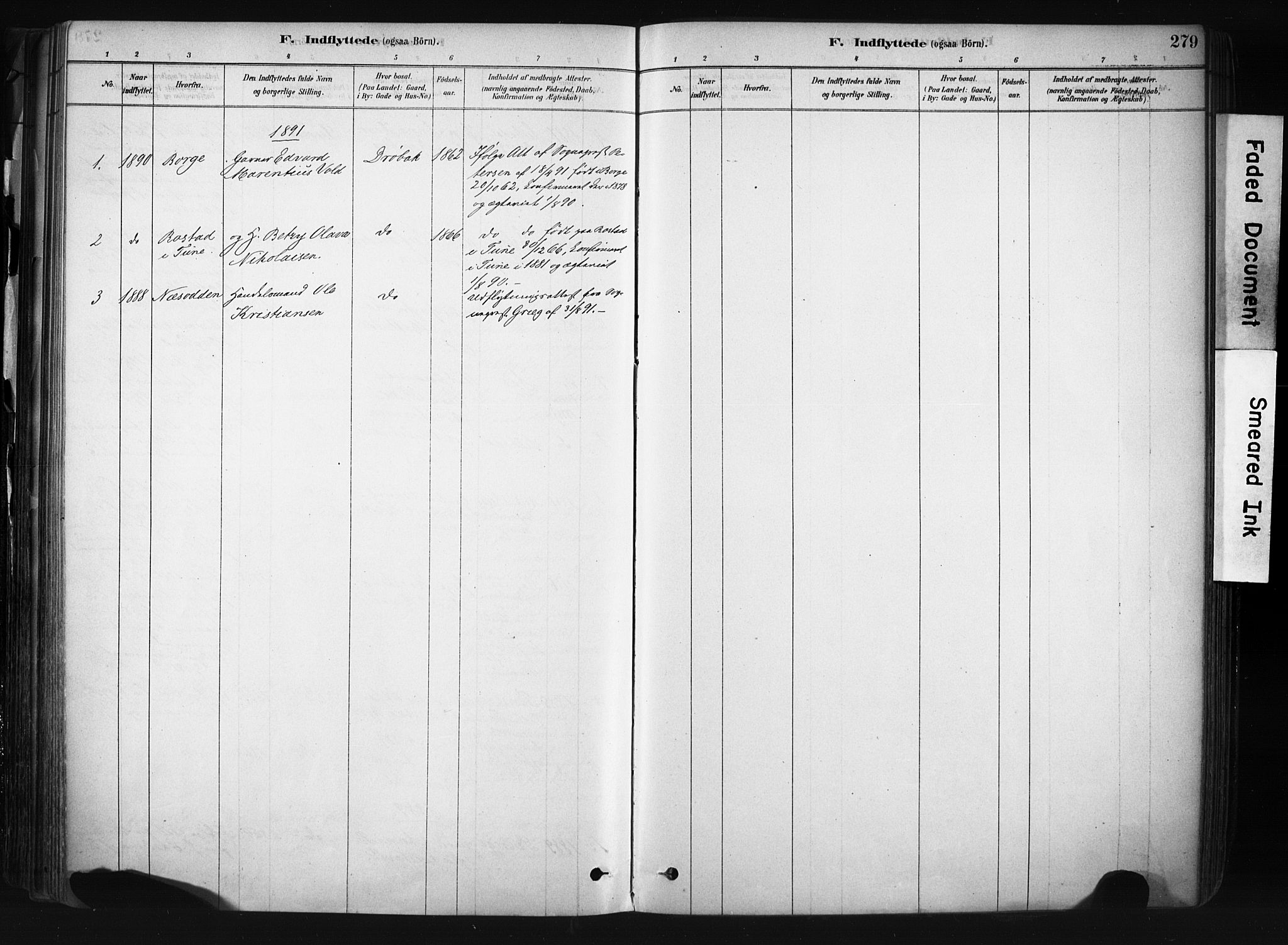 Drøbak prestekontor Kirkebøker, SAO/A-10142a/F/Fb/L0001: Ministerialbok nr. II 1, 1878-1891, s. 279