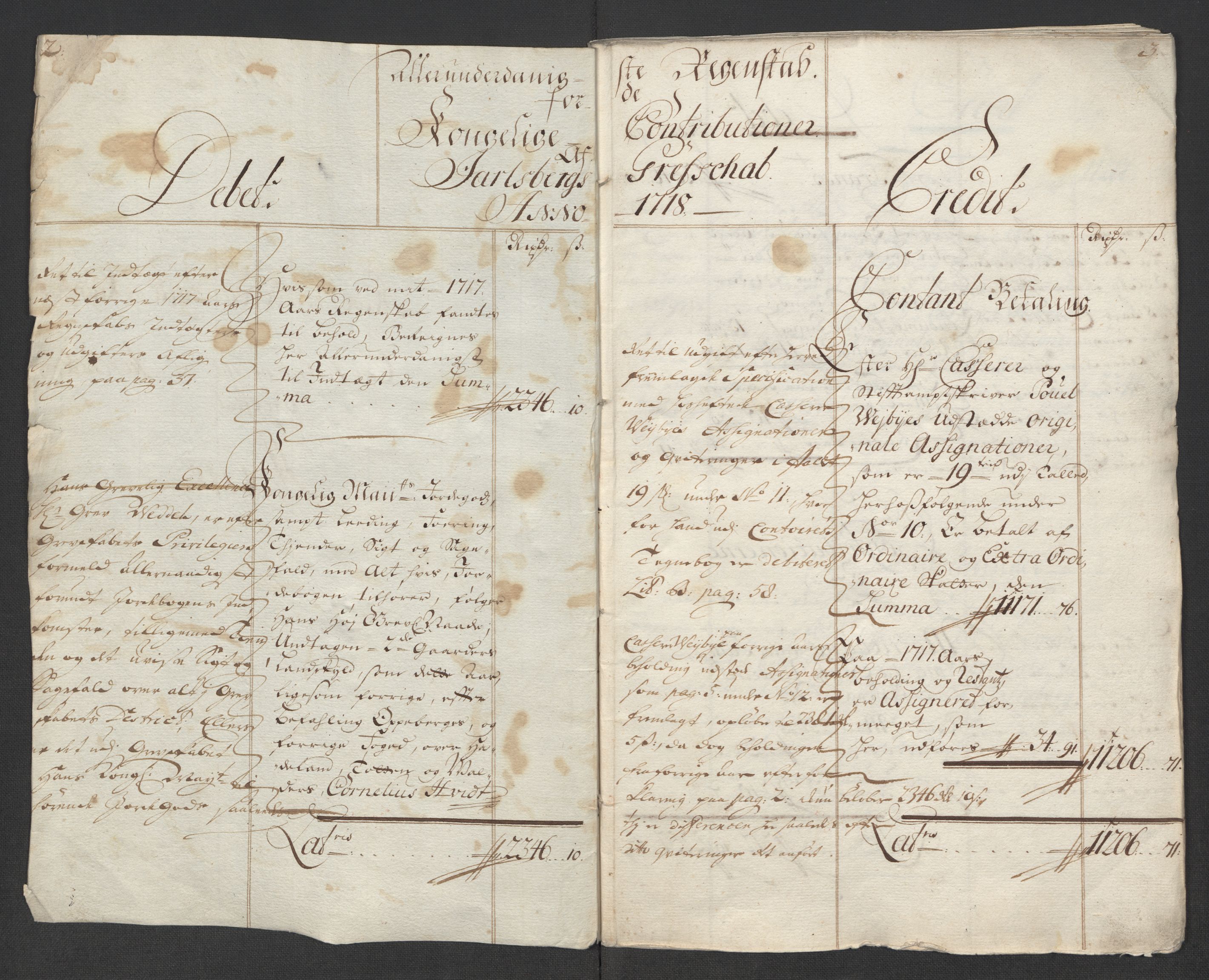 Rentekammeret inntil 1814, Reviderte regnskaper, Fogderegnskap, AV/RA-EA-4092/R32/L1882: Fogderegnskap Jarlsberg grevskap, 1718, s. 4