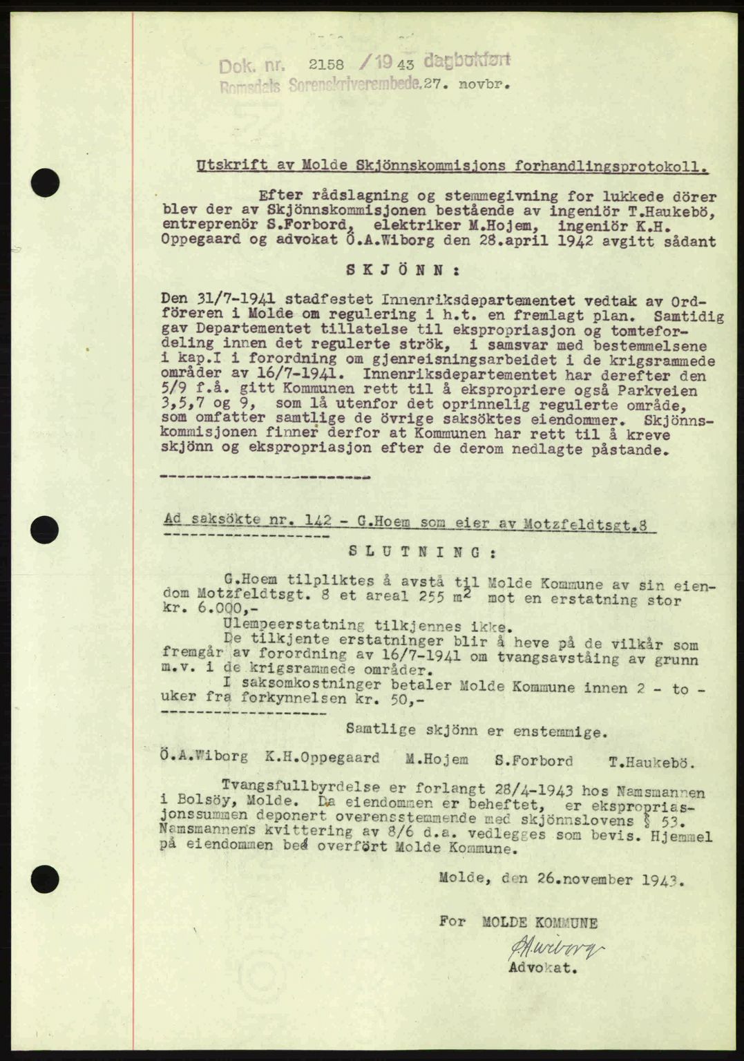 Romsdal sorenskriveri, SAT/A-4149/1/2/2C: Pantebok nr. A15, 1943-1944, Dagboknr: 2158/1943