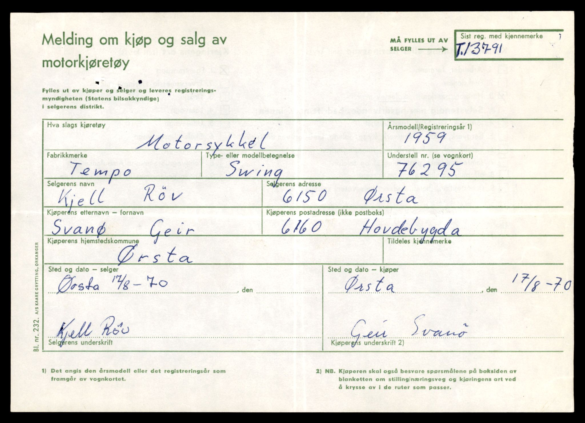 Møre og Romsdal vegkontor - Ålesund trafikkstasjon, AV/SAT-A-4099/F/Fe/L0041: Registreringskort for kjøretøy T 13710 - T 13905, 1927-1998, s. 1431