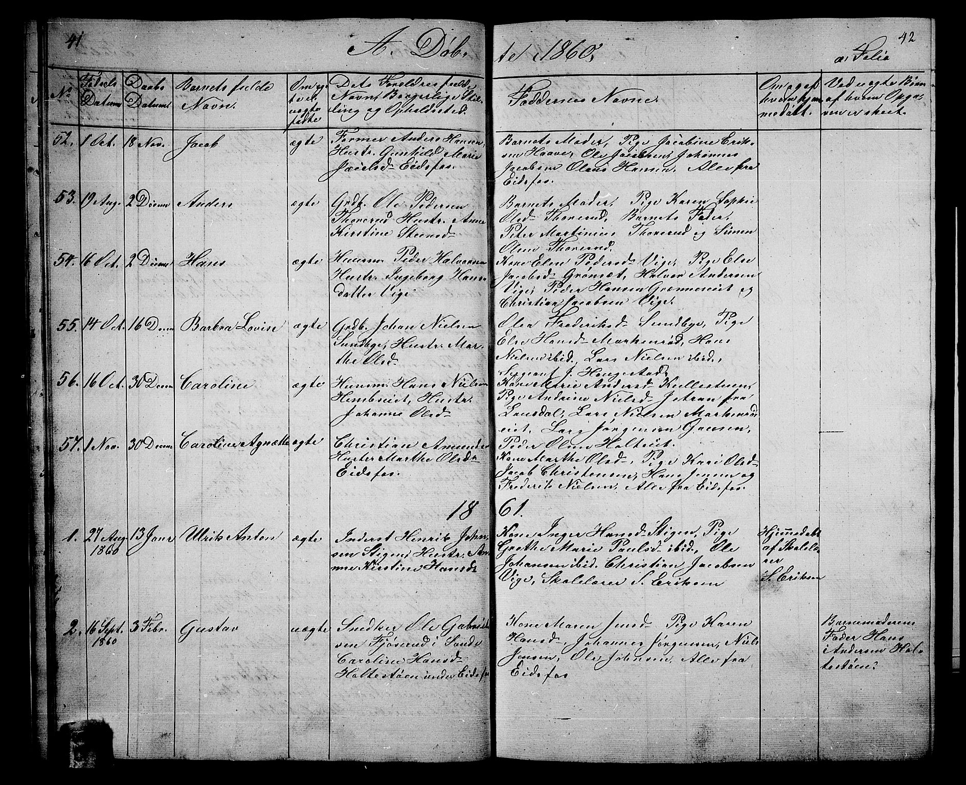 Hof kirkebøker, AV/SAKO-A-64/G/Ga/L0002: Klokkerbok nr. I 2, 1859-1873, s. 41-42