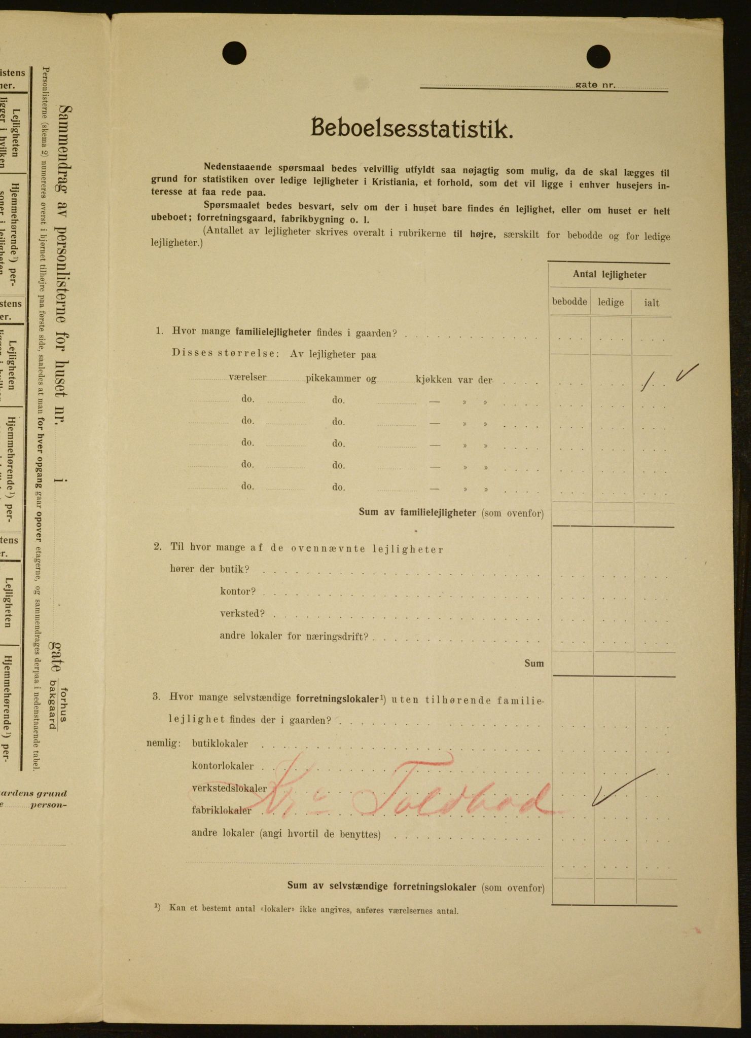 OBA, Kommunal folketelling 1.2.1909 for Kristiania kjøpstad, 1909, s. 102497