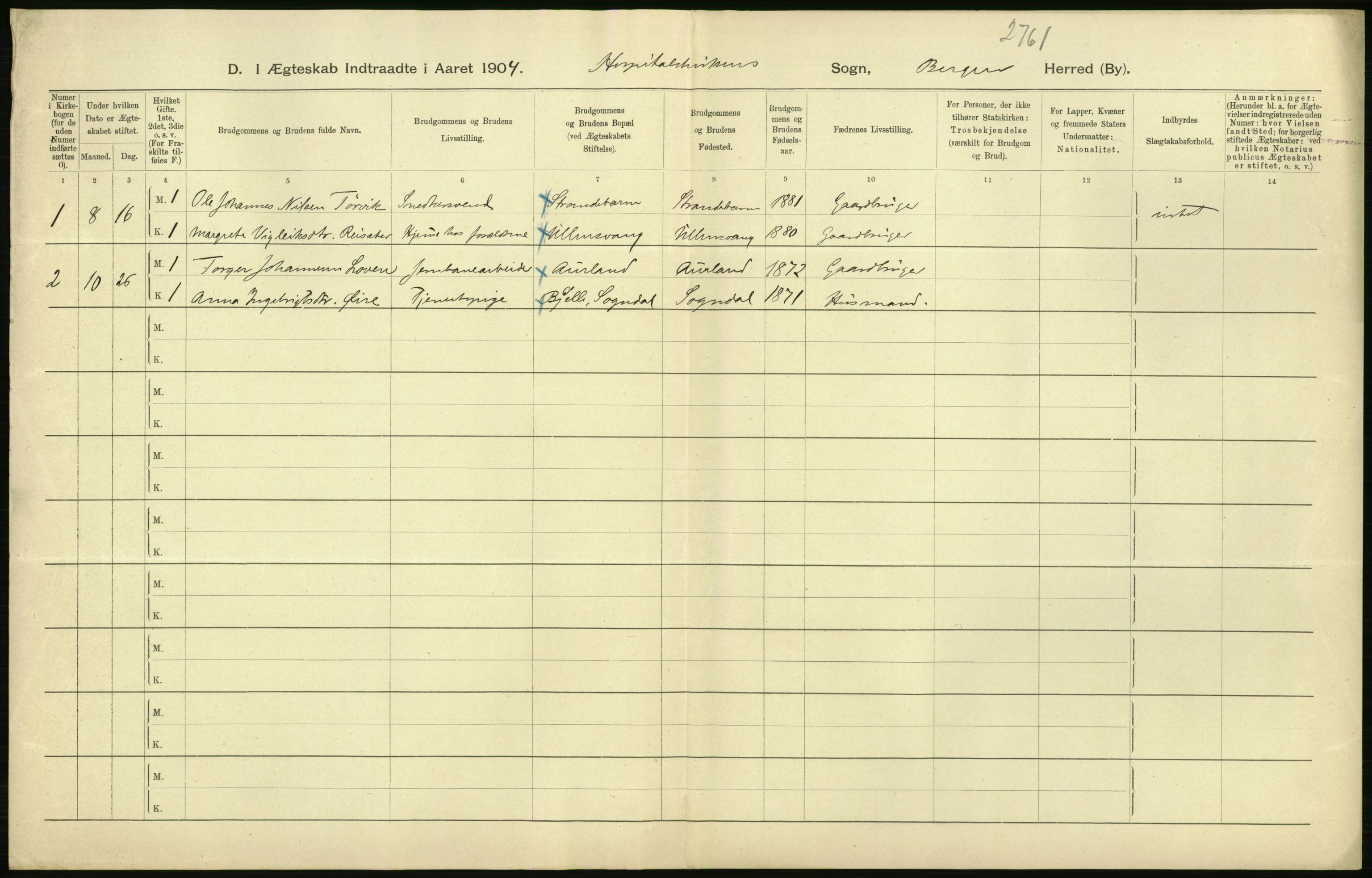 Statistisk sentralbyrå, Sosiodemografiske emner, Befolkning, RA/S-2228/D/Df/Dfa/Dfab/L0014: Bergen: Fødte, gifte, døde, 1904, s. 278