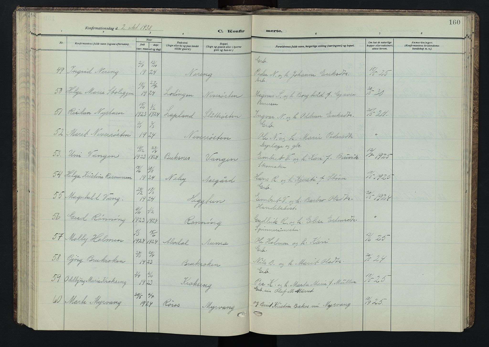 Tynset prestekontor, AV/SAH-PREST-058/H/Ha/Hab/L0012: Klokkerbok nr. 12, 1930-1944, s. 160