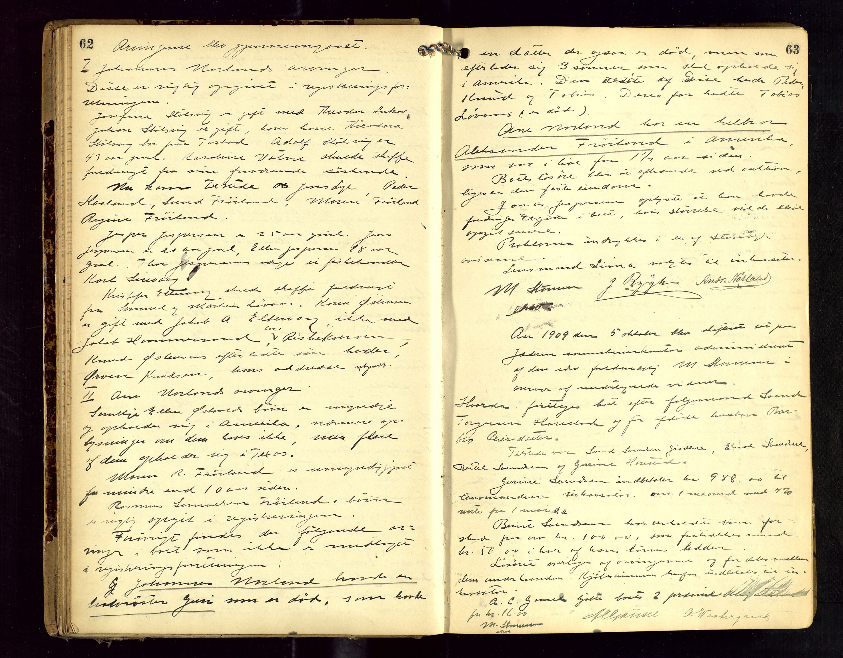 Jæren sorenskriveri, AV/SAST-A-100310/01/5/53/53BA/L0002: SKIFTEFORHANDLINGSPROTOKOLL, 1908-1915, s. 62-63