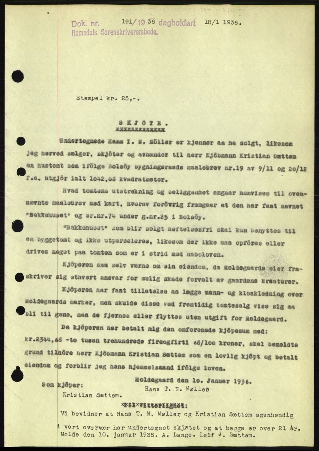 Romsdal sorenskriveri, SAT/A-4149/1/2/2C: Pantebok nr. A1, 1936-1936, Dagboknr: 191/1936