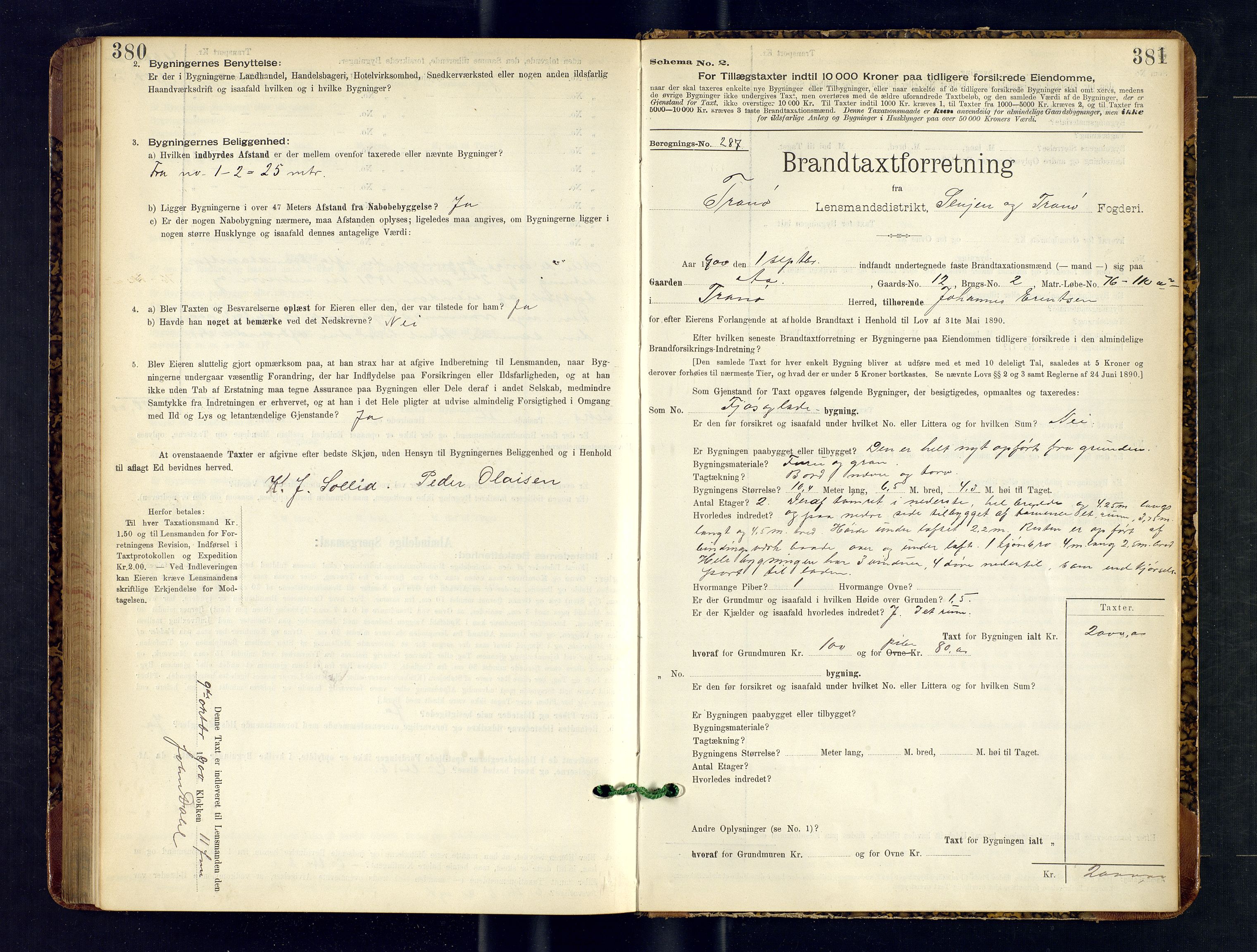 Tranøy lensmannskontor (Sørreisa lensmannskontor), AV/SATØ-SATØ-46/1/F/Fq/Fqc/L0249: Branntakstprotokoller, 1897-1900, s. 380-381
