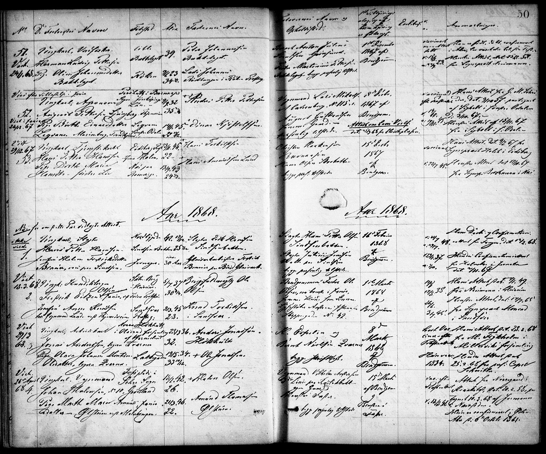 Østre Aker prestekontor Kirkebøker, AV/SAO-A-10840/H/Ha/L0001: Lysningsprotokoll nr. I 1, 1861-1878, s. 50