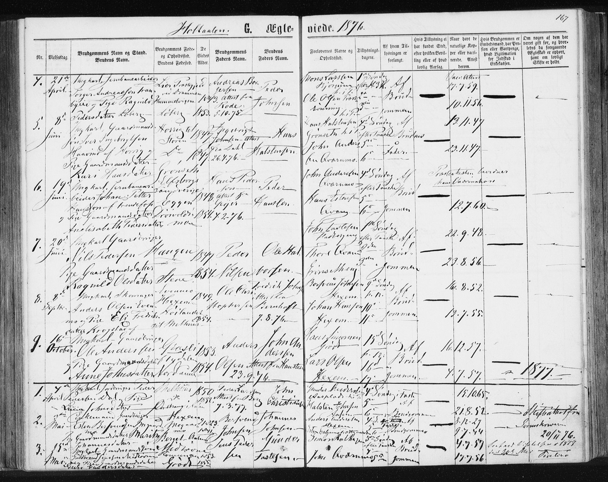 Ministerialprotokoller, klokkerbøker og fødselsregistre - Sør-Trøndelag, AV/SAT-A-1456/685/L0969: Ministerialbok nr. 685A08 /1, 1870-1878, s. 167