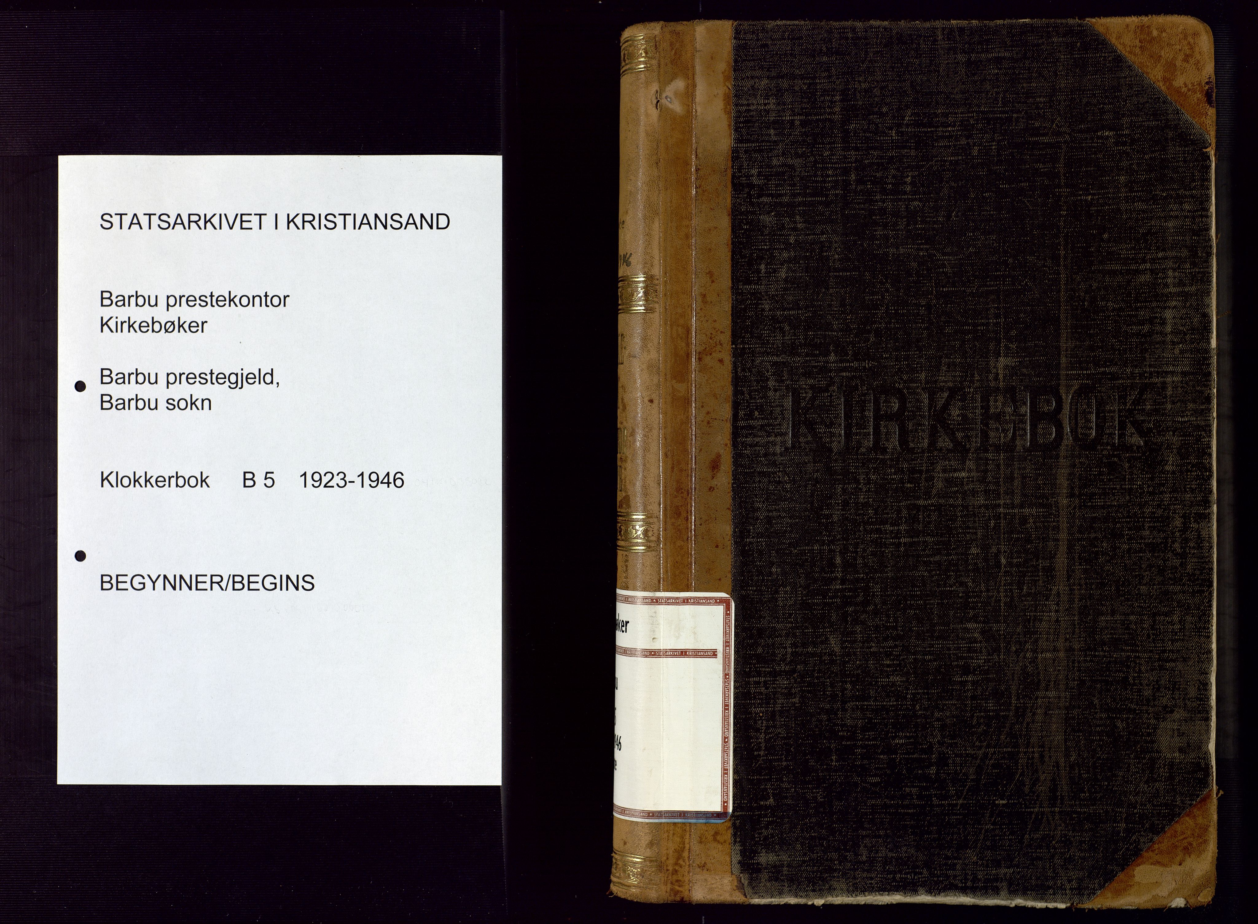 Barbu sokneprestkontor, SAK/1111-0003/F/Fb/L0005: Klokkerbok nr. B 5, 1923-1946