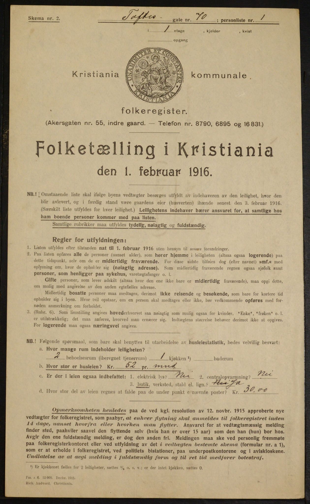 OBA, Kommunal folketelling 1.2.1916 for Kristiania, 1916, s. 116329