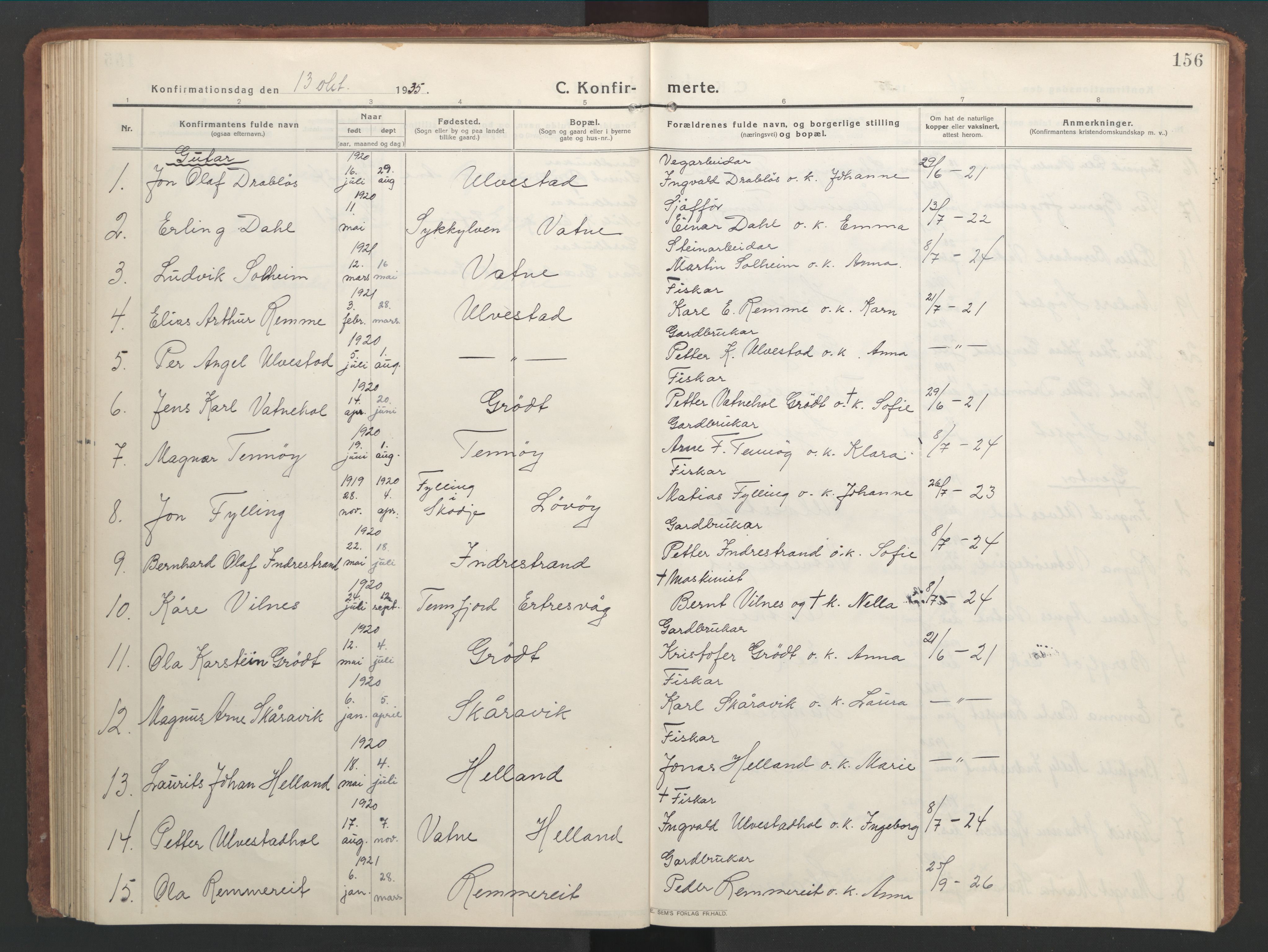 Ministerialprotokoller, klokkerbøker og fødselsregistre - Møre og Romsdal, SAT/A-1454/525/L0378: Klokkerbok nr. 525C04, 1915-1947, s. 156