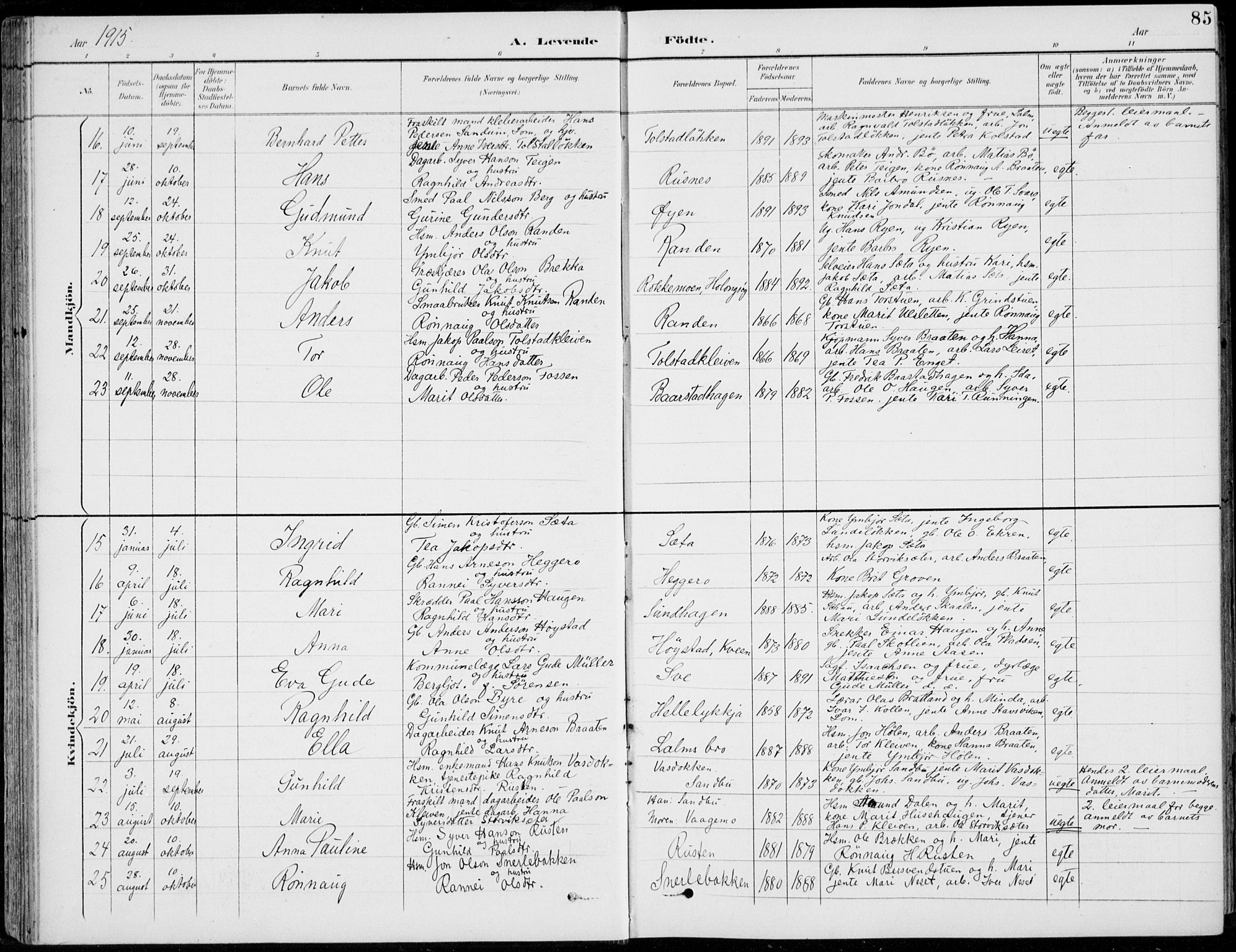 Vågå prestekontor, AV/SAH-PREST-076/H/Ha/Hab/L0002: Klokkerbok nr. 2, 1894-1939, s. 85