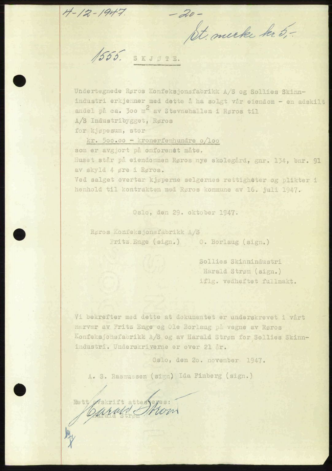 Gauldal sorenskriveri, SAT/A-0014/1/2/2C: Pantebok nr. A5, 1947-1948, Dagboknr: 1555/1947