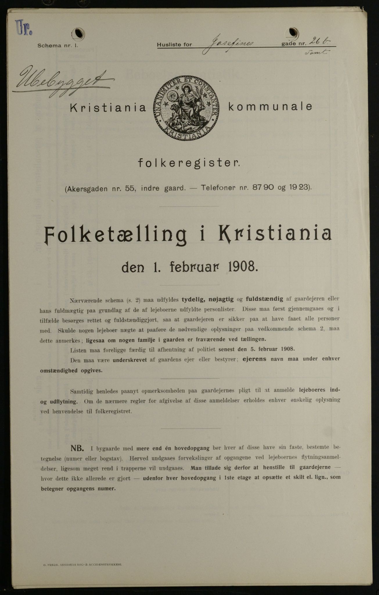 OBA, Kommunal folketelling 1.2.1908 for Kristiania kjøpstad, 1908, s. 42450