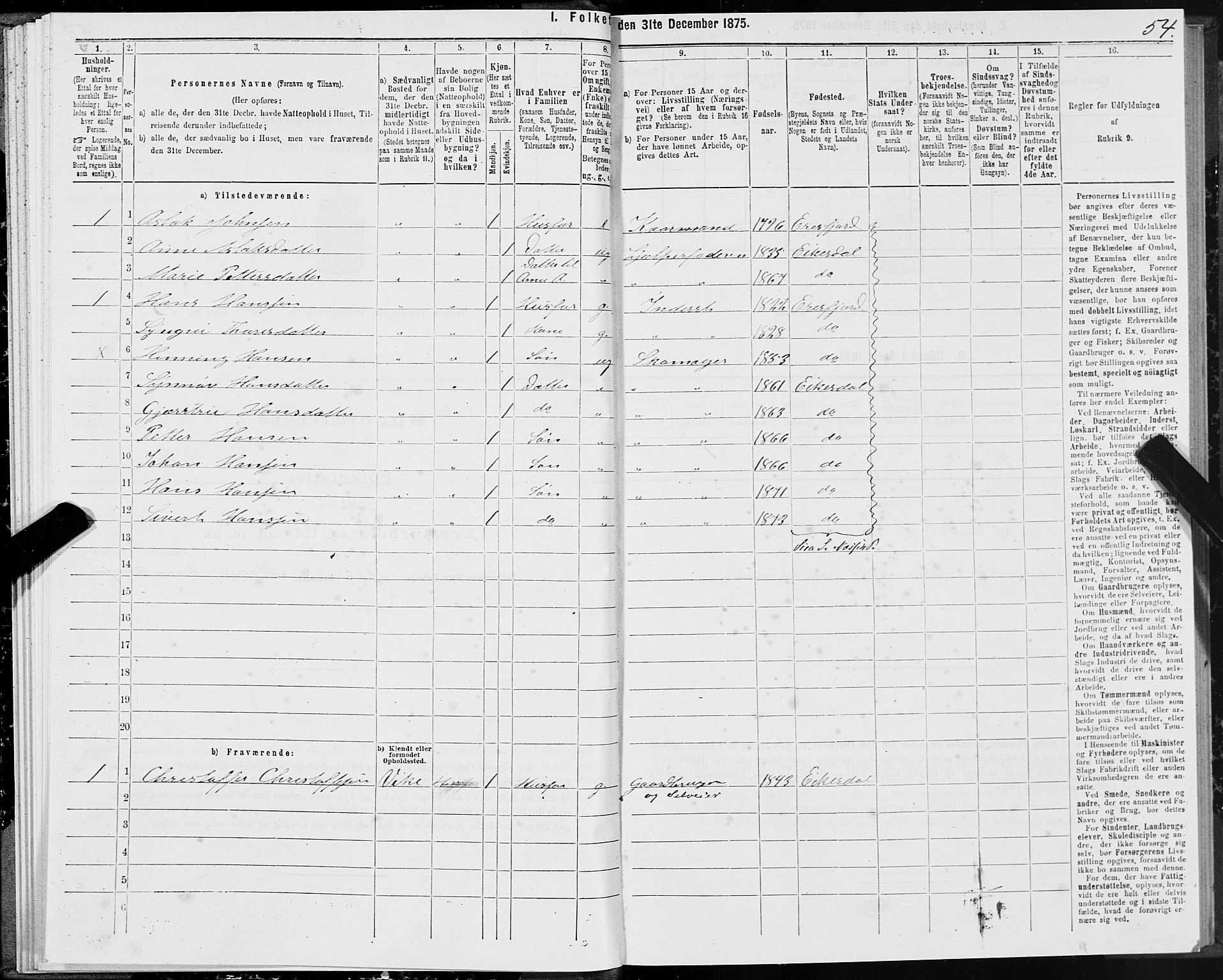 SAT, Folketelling 1875 for 1543P Nesset prestegjeld, 1875, s. 4054