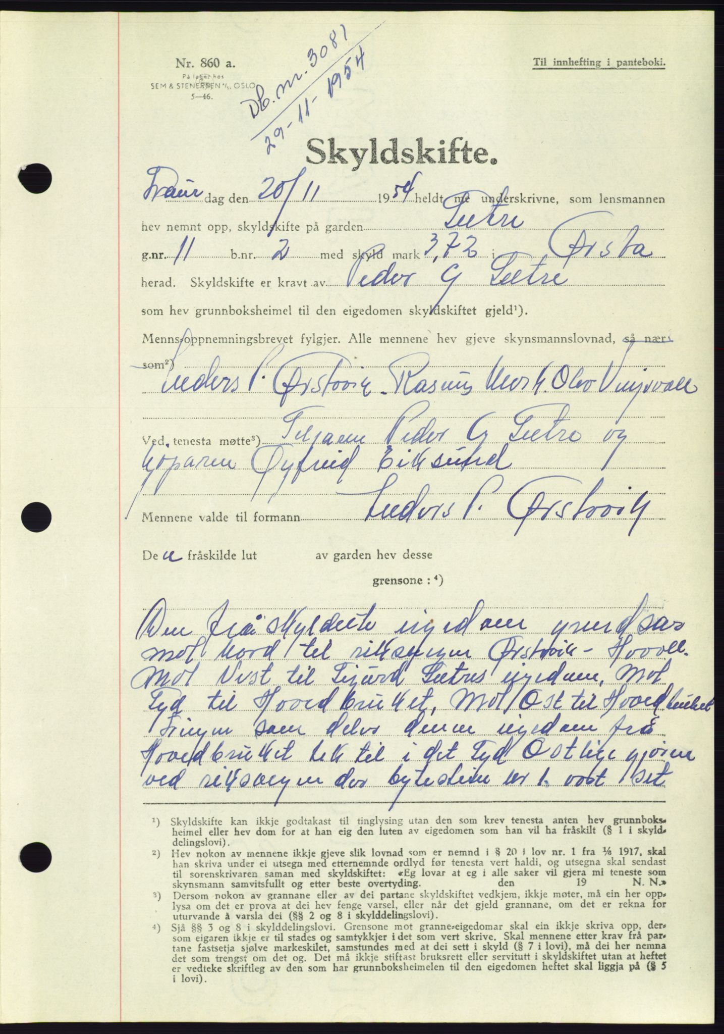 Søre Sunnmøre sorenskriveri, AV/SAT-A-4122/1/2/2C/L0099: Pantebok nr. 25A, 1954-1954, Dagboknr: 3081/1954
