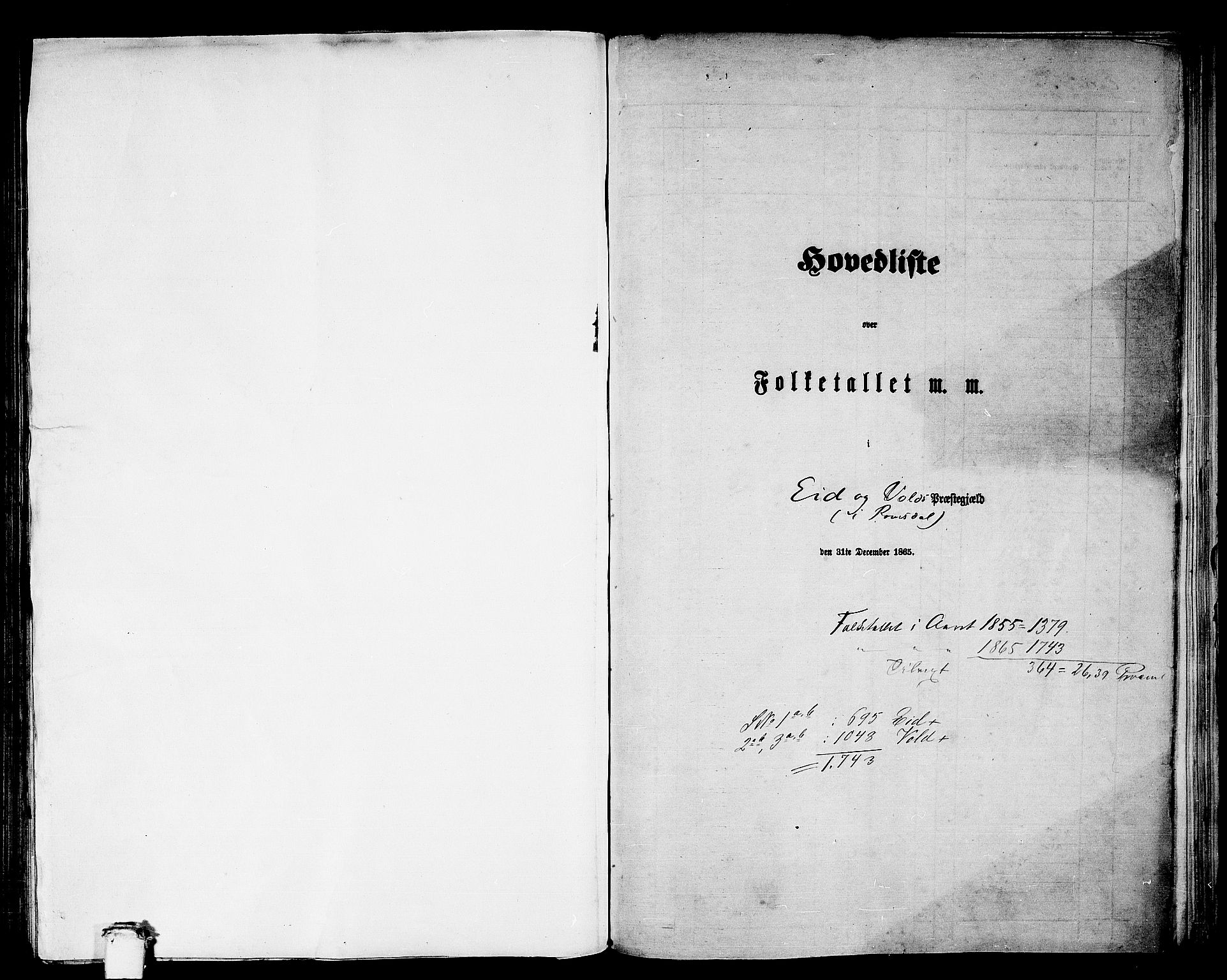 RA, Folketelling 1865 for 1537P Eid og Vold prestegjeld, 1865, s. 1