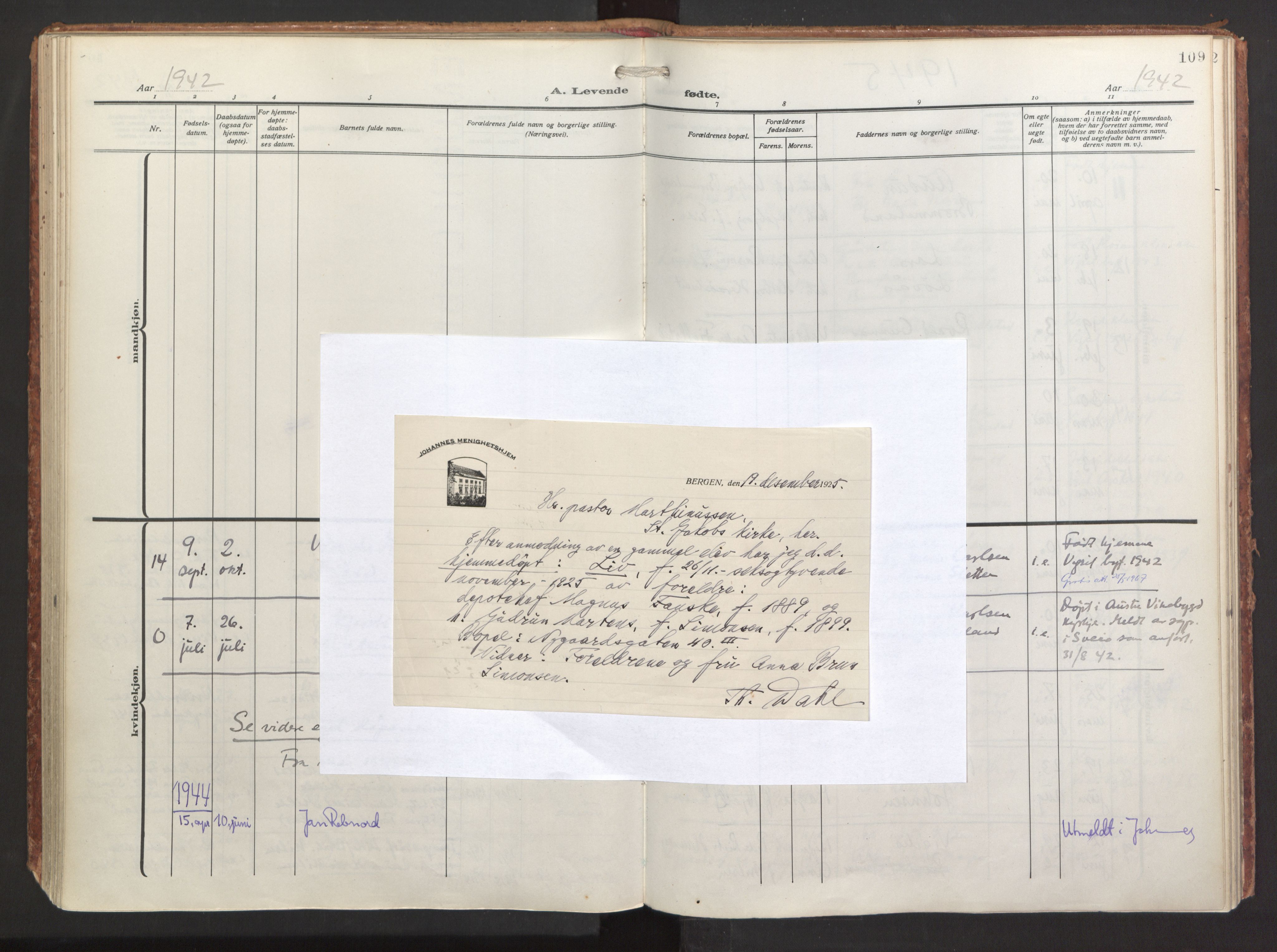 St. Jacob sokneprestembete, AV/SAB-A-78001/H/Haa/L0001: Ministerialbok nr. A 1, 1917-1952, s. 109