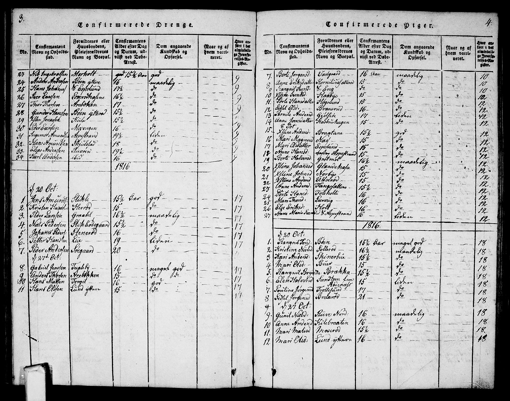 Aremark prestekontor Kirkebøker, SAO/A-10899/G/Ga/L0001: Klokkerbok nr.  I 1, 1814-1834, s. 3-4