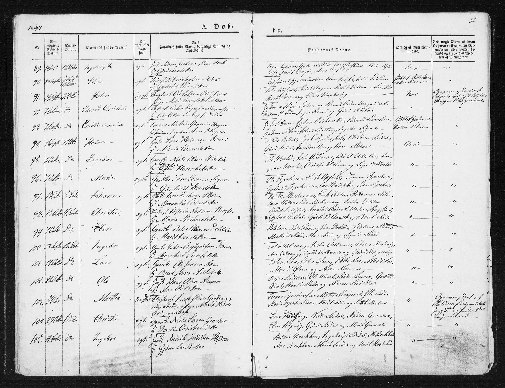 Ministerialprotokoller, klokkerbøker og fødselsregistre - Sør-Trøndelag, SAT/A-1456/630/L0493: Ministerialbok nr. 630A06, 1841-1851, s. 32