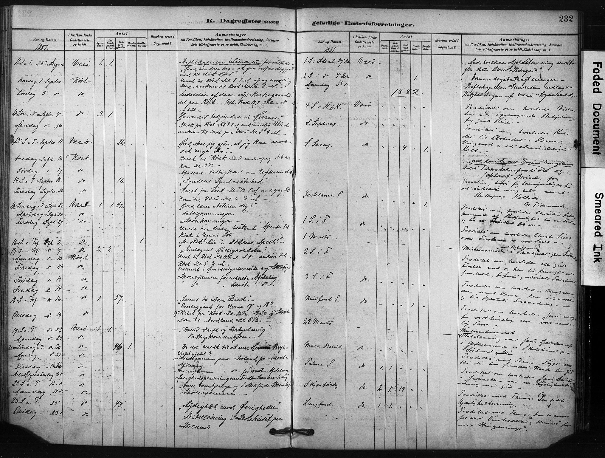 Ministerialprotokoller, klokkerbøker og fødselsregistre - Nordland, SAT/A-1459/807/L0122: Ministerialbok nr. 807A05, 1880-1902, s. 232