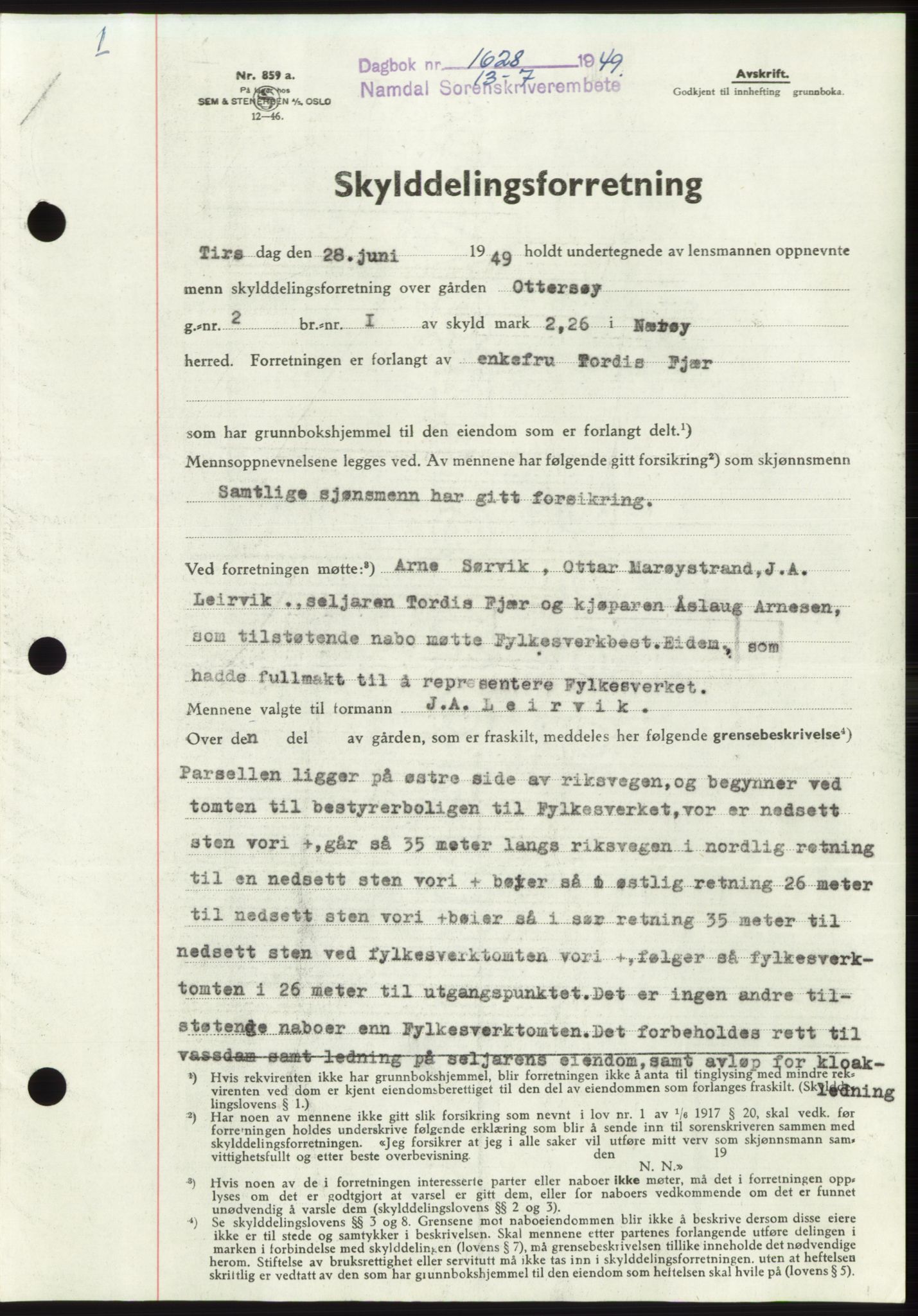 Namdal sorenskriveri, SAT/A-4133/1/2/2C: Pantebok nr. -, 1949-1949, Dagboknr: 1628/1949