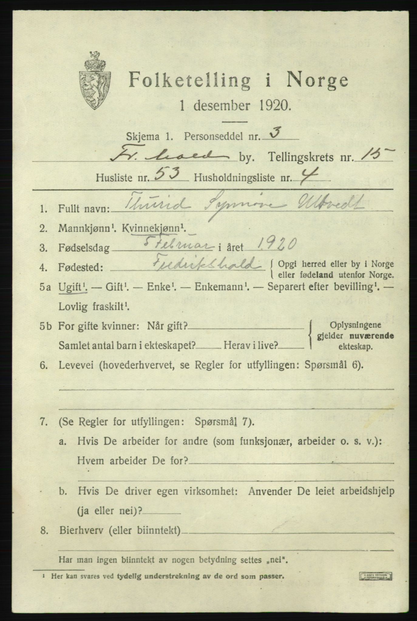 SAO, Folketelling 1920 for 0101 Fredrikshald kjøpstad, 1920, s. 24420