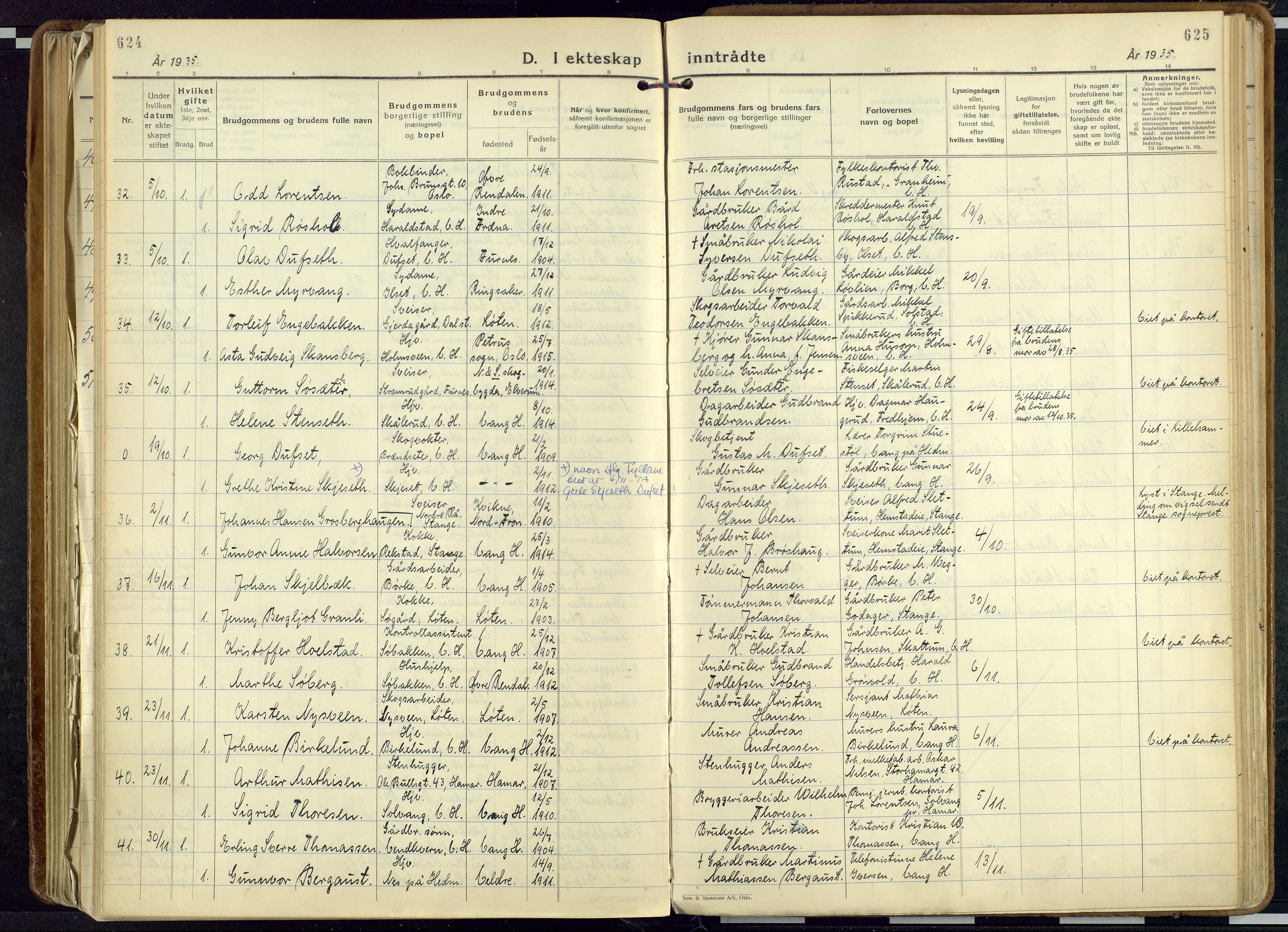 Vang prestekontor, Hedmark, AV/SAH-PREST-008/H/Ha/Haa/L0023: Ministerialbok nr. 23, 1932-1957, s. 624-625
