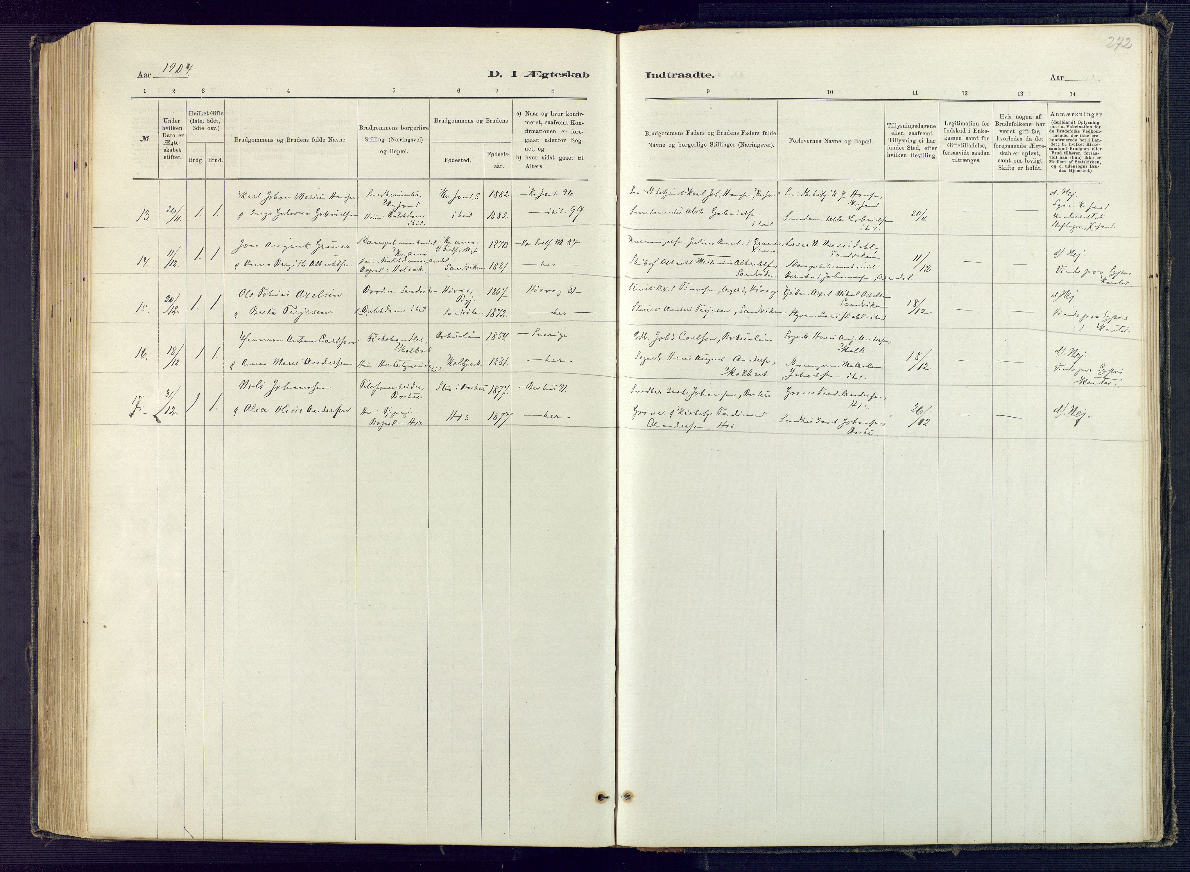 Hisøy sokneprestkontor, AV/SAK-1111-0020/F/Fb/L0003: Klokkerbok nr. B 3, 1885-1905, s. 272