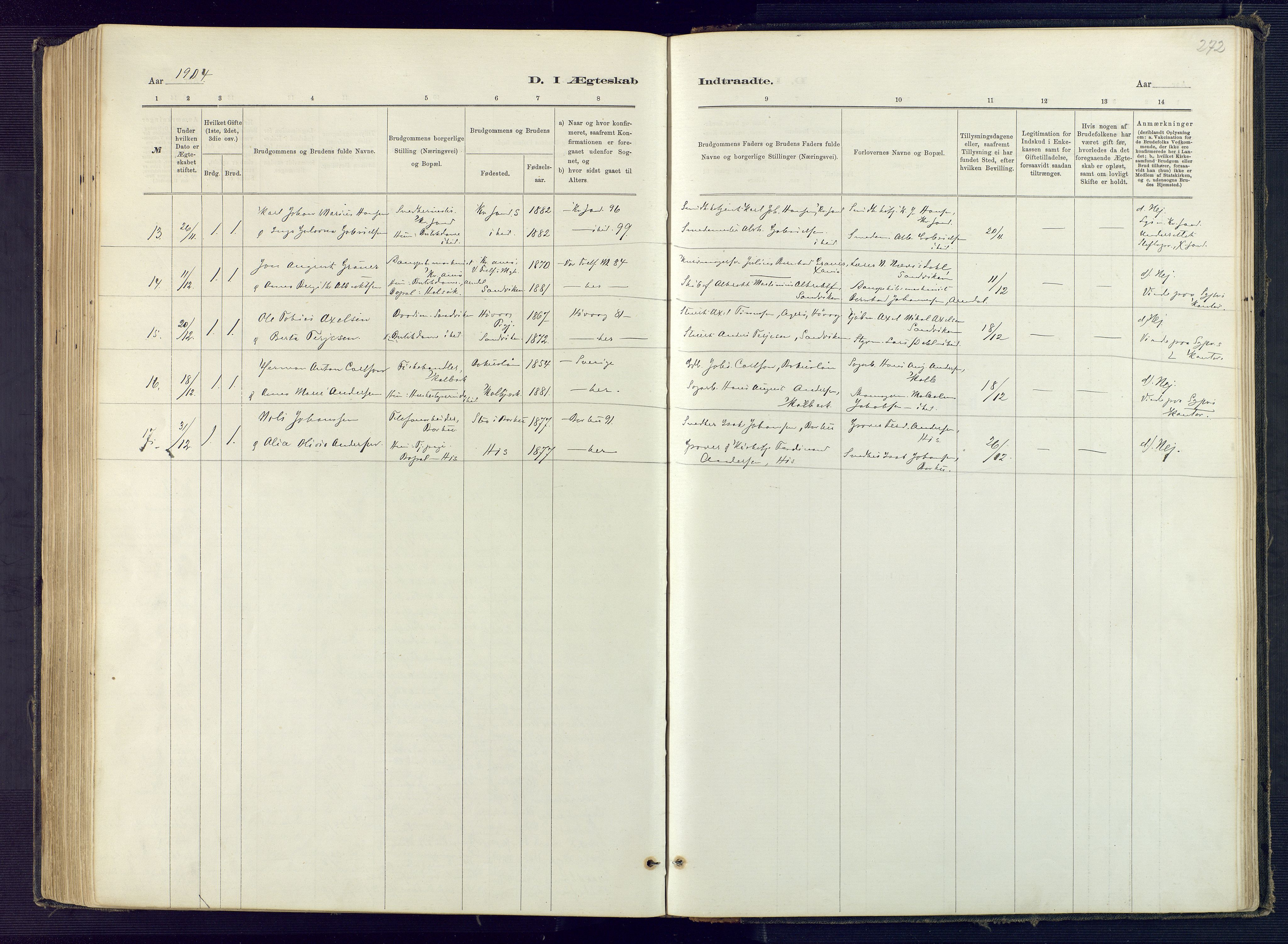 Hisøy sokneprestkontor, SAK/1111-0020/F/Fb/L0003: Klokkerbok nr. B 3, 1885-1905, s. 272