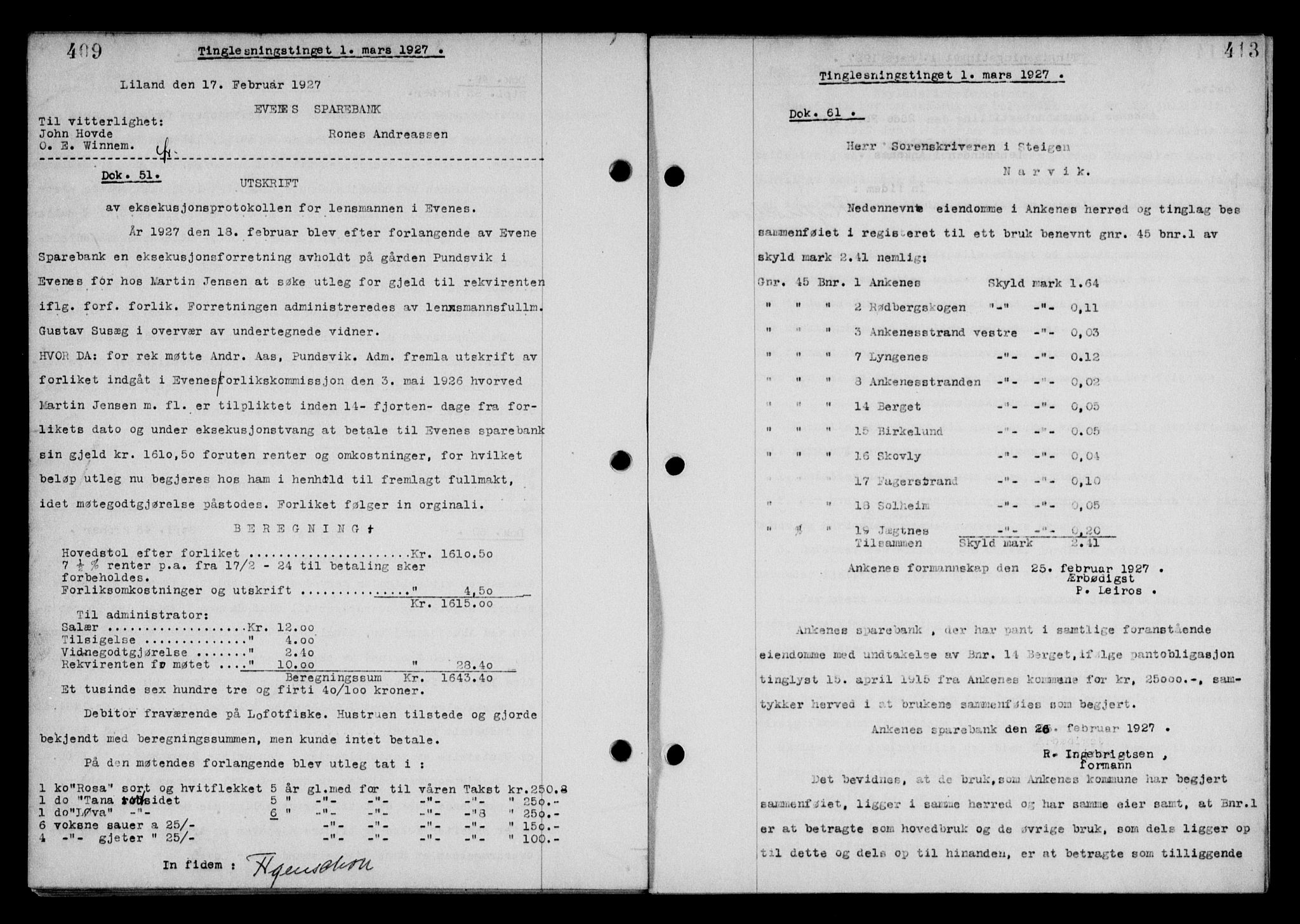 Steigen og Ofoten sorenskriveri, AV/SAT-A-0030/1/2/2C/L0014: Pantebok nr. 13 og 15, 1926-1927, Tingl.dato: 01.03.1927