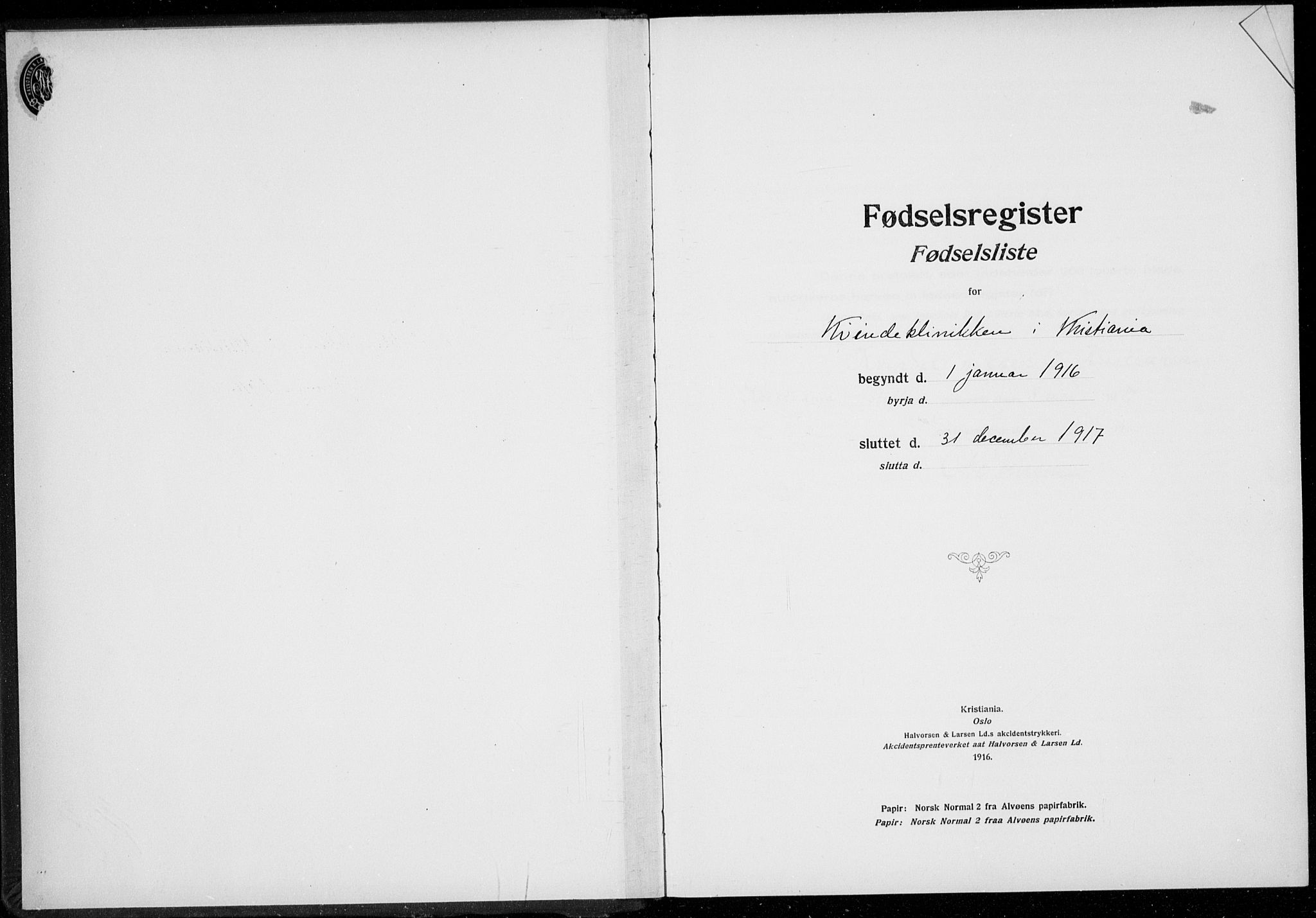Rikshospitalet prestekontor Kirkebøker, SAO/A-10309b/J/L0001: Fødselsregister nr. 1, 1916-1916