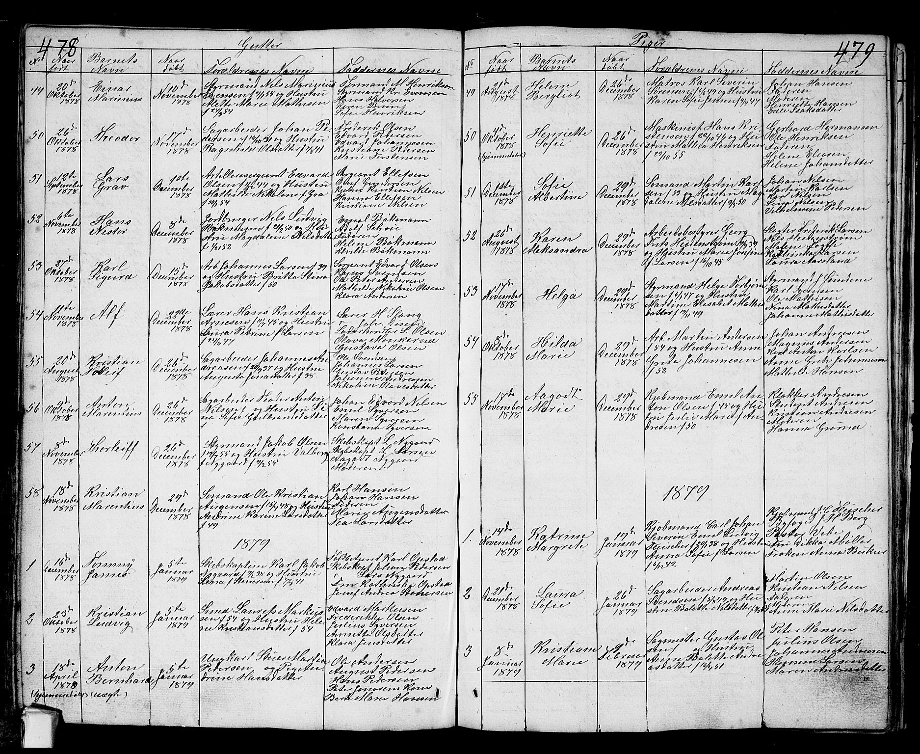 Fredrikstad prestekontor Kirkebøker, AV/SAO-A-11082/G/Ga/L0001: Klokkerbok nr. 1, 1824-1879, s. 478-479