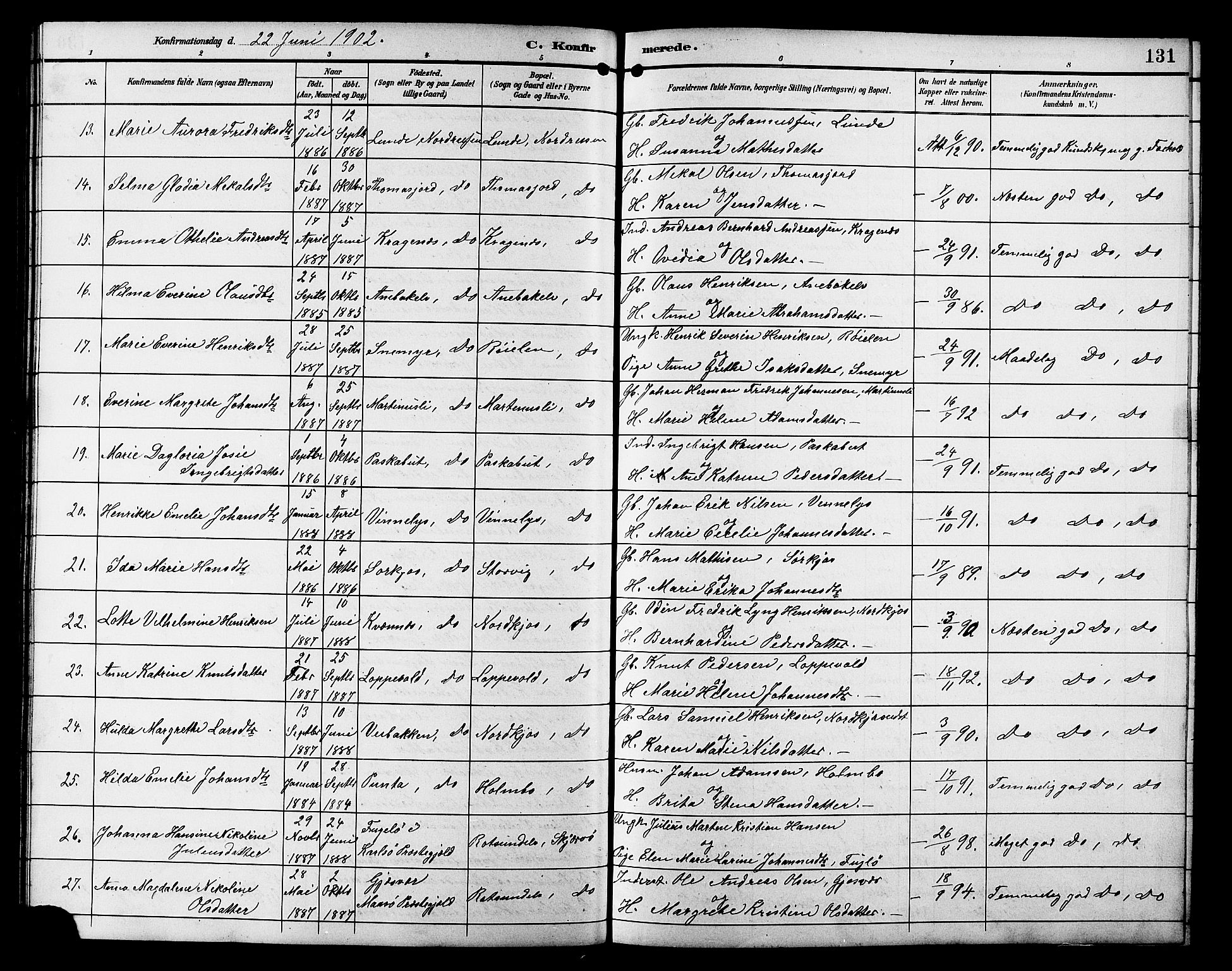Skjervøy sokneprestkontor, AV/SATØ-S-1300/H/Ha/Hab/L0021klokker: Klokkerbok nr. 21, 1893-1910, s. 131