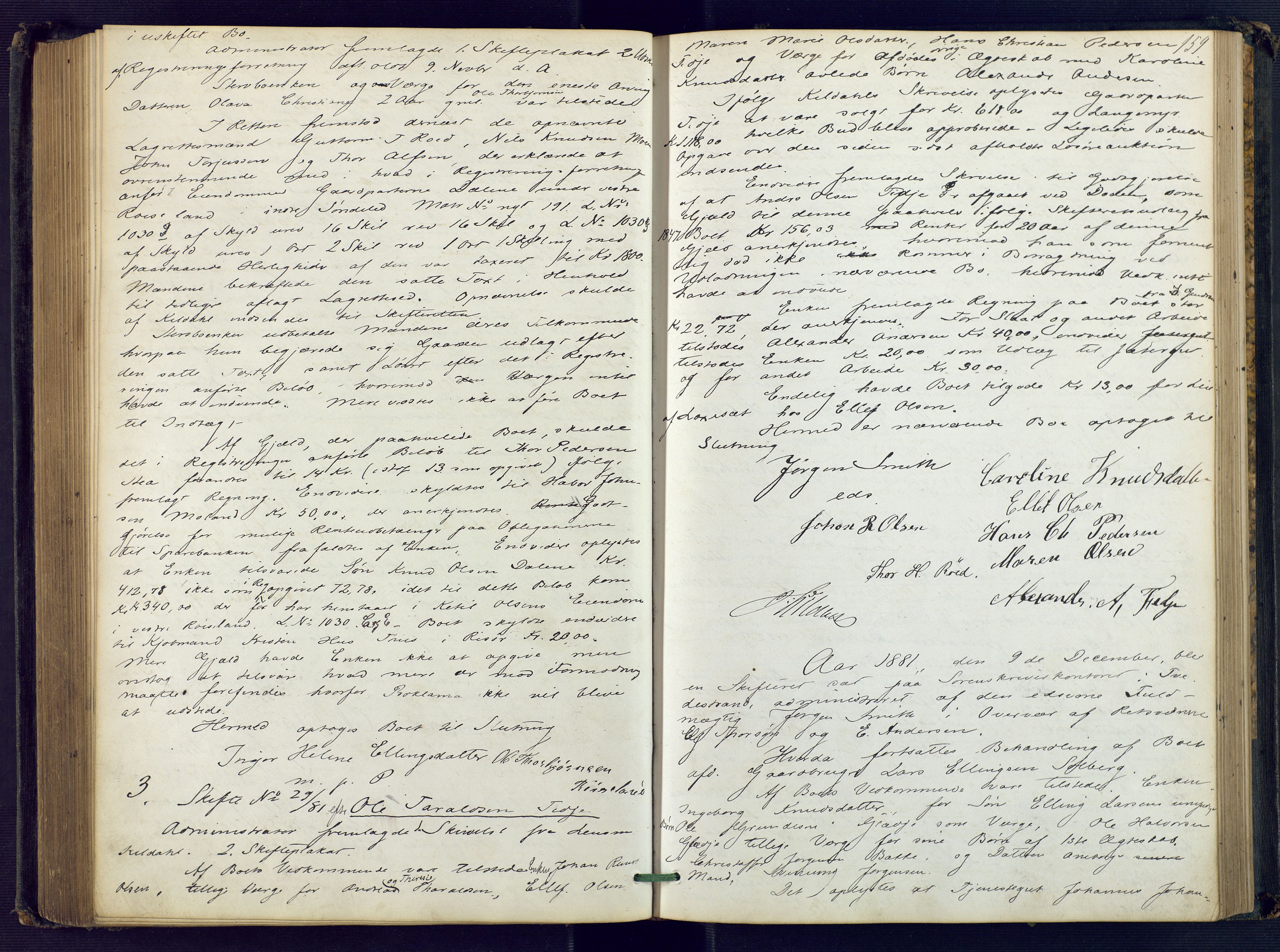 Holt sorenskriveri, AV/SAK-1221-0002/H/Hc/L0016: Skiftebehandlingsprotokoll nr. 7, 1879-1885, s. 158b-159a