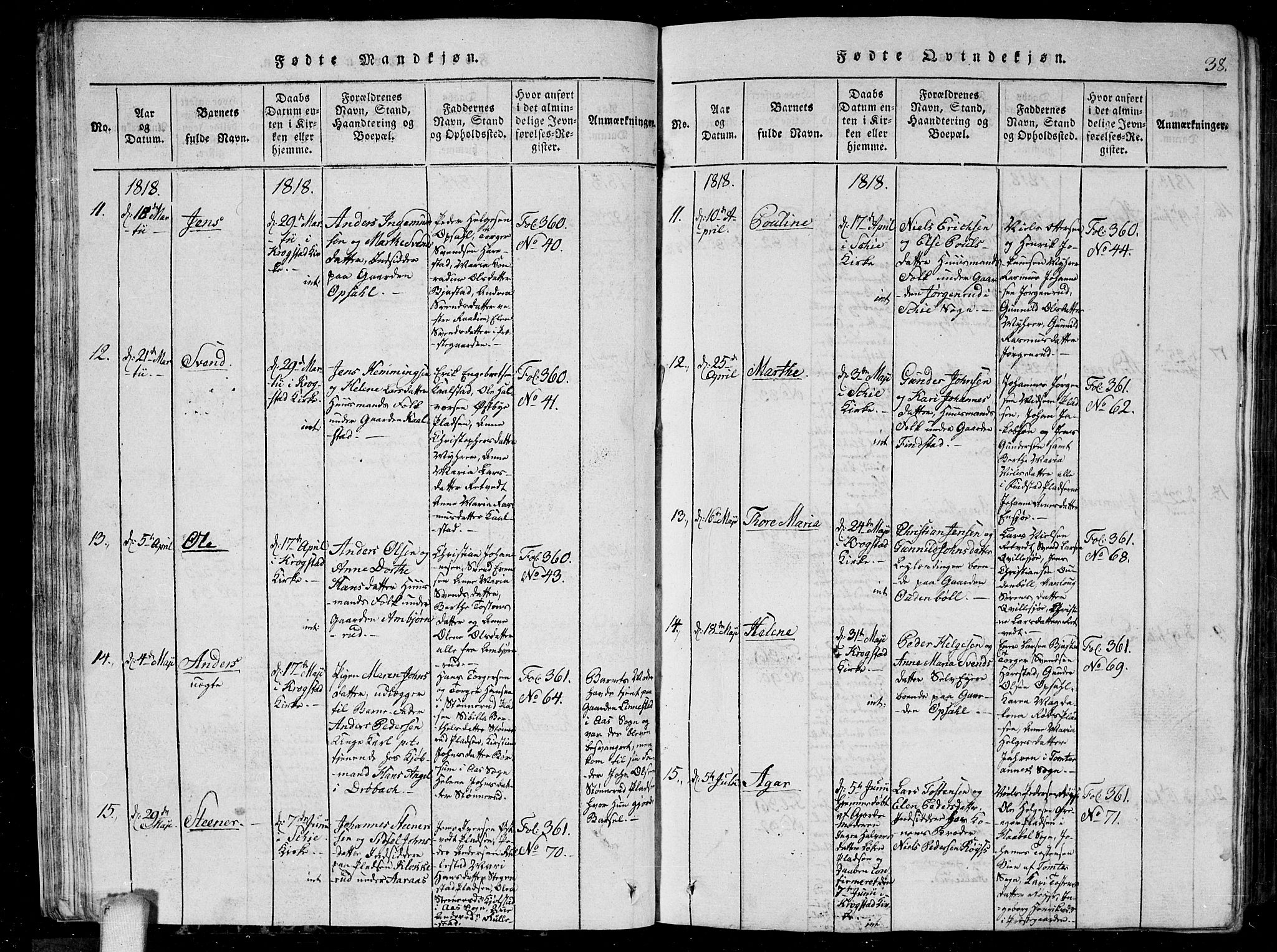 Kråkstad prestekontor Kirkebøker, AV/SAO-A-10125a/G/Ga/L0001: Klokkerbok nr. I 1, 1813-1824, s. 38