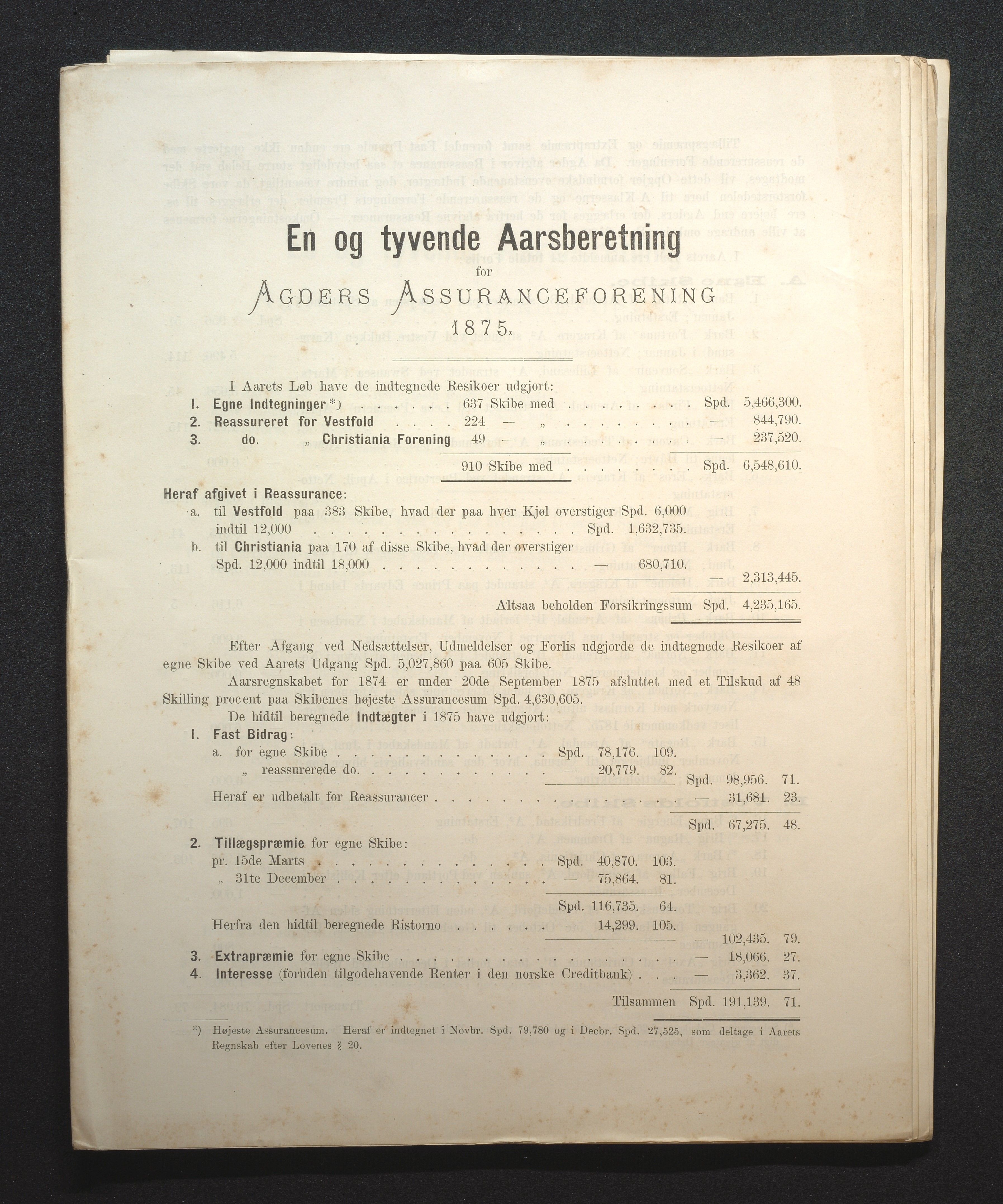 Agders Gjensidige Assuranceforening, AAKS/PA-1718/05/L0001: Regnskap, seilavdeling, pakkesak, 1855-1880