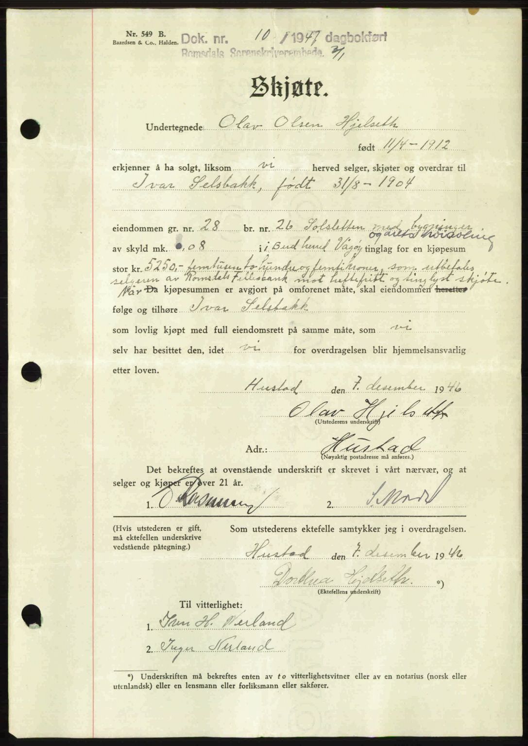 Romsdal sorenskriveri, AV/SAT-A-4149/1/2/2C: Pantebok nr. A22, 1947-1947, Dagboknr: 10/1947