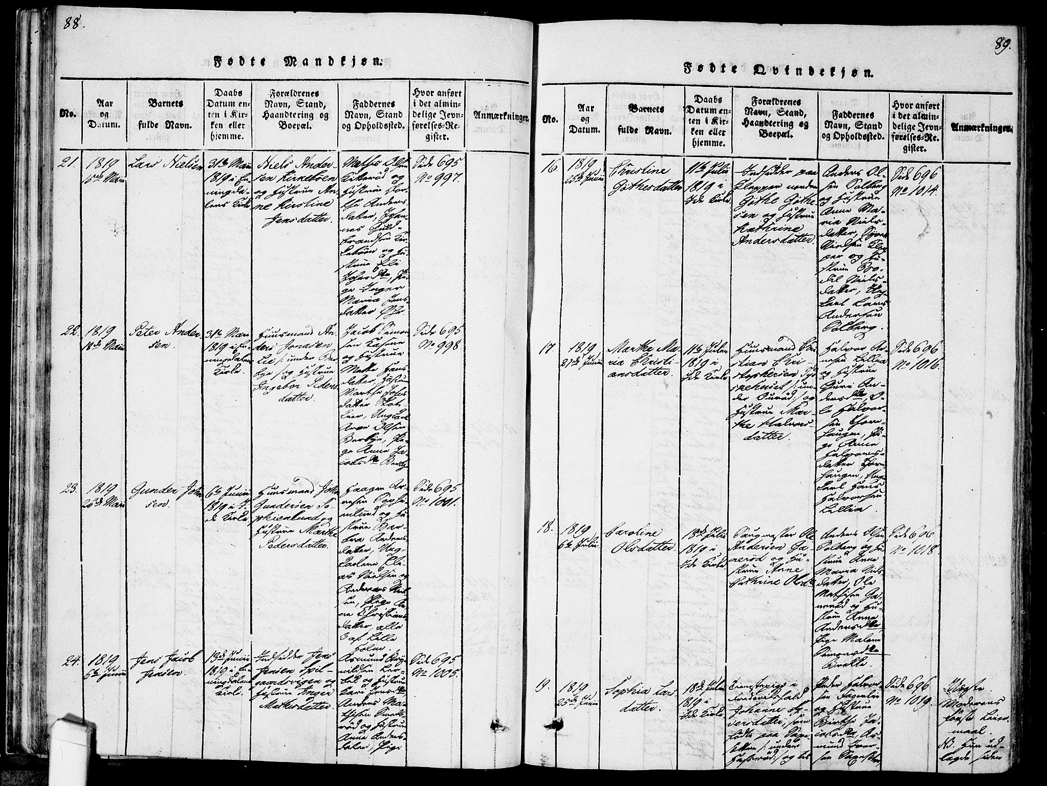 Idd prestekontor Kirkebøker, AV/SAO-A-10911/F/Fc/L0002: Ministerialbok nr. III 2, 1815-1831, s. 88-89